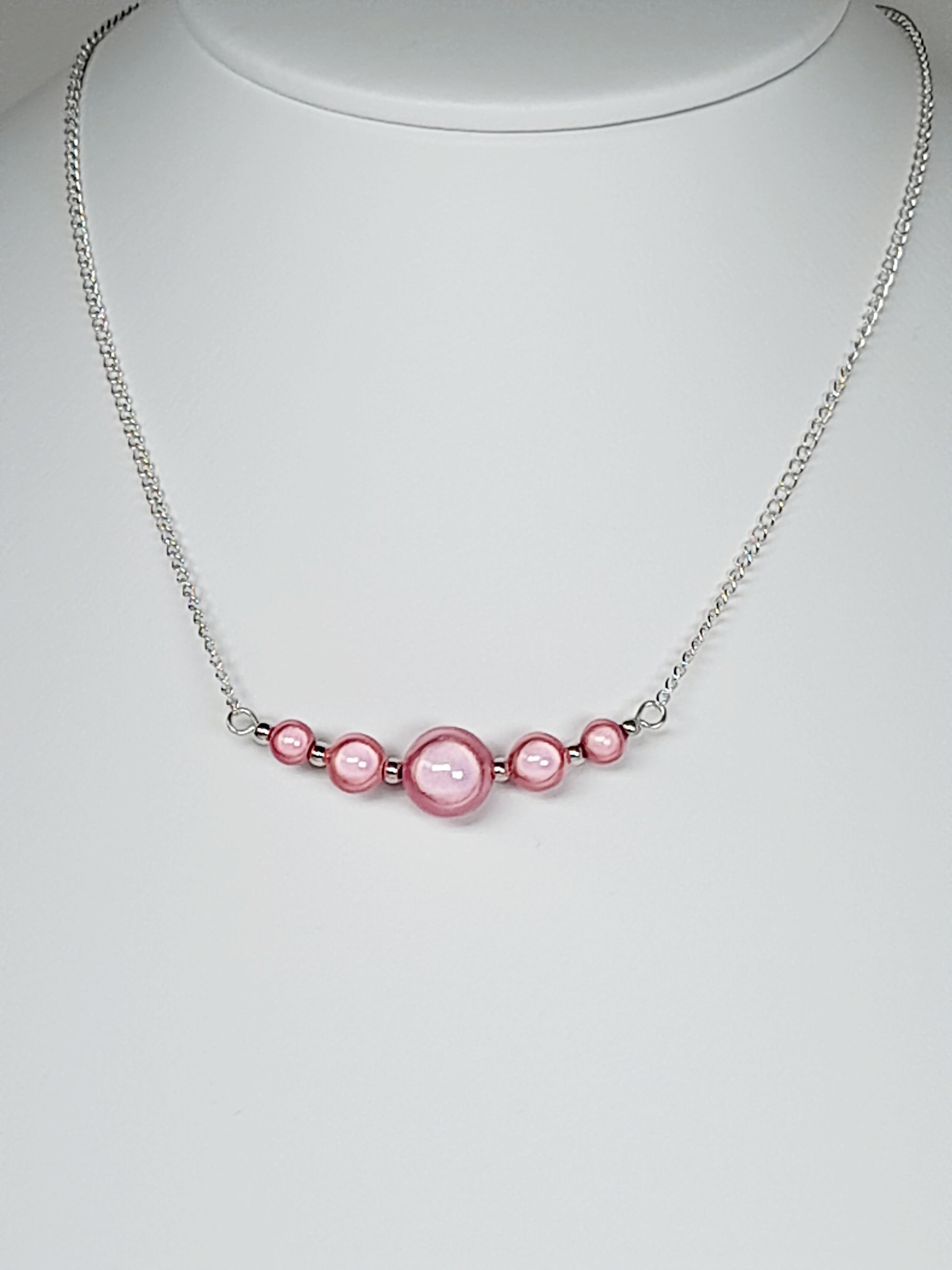 Pale Pink Miracle Bead Necklace, Handmade, Lightweight 18‑Inch Necklace
