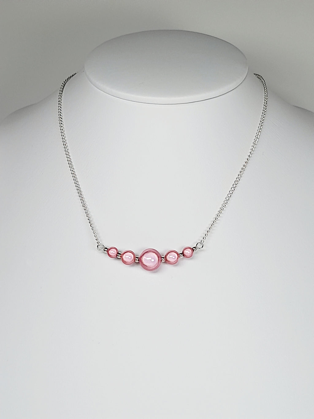 Pale Pink Miracle Bead Necklace, Handmade, Lightweight 18‑Inch Necklace