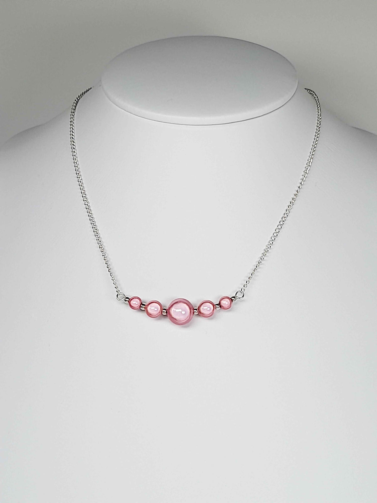 Pale Pink Miracle Bead Necklace, Handmade, Lightweight 18‑Inch Necklace