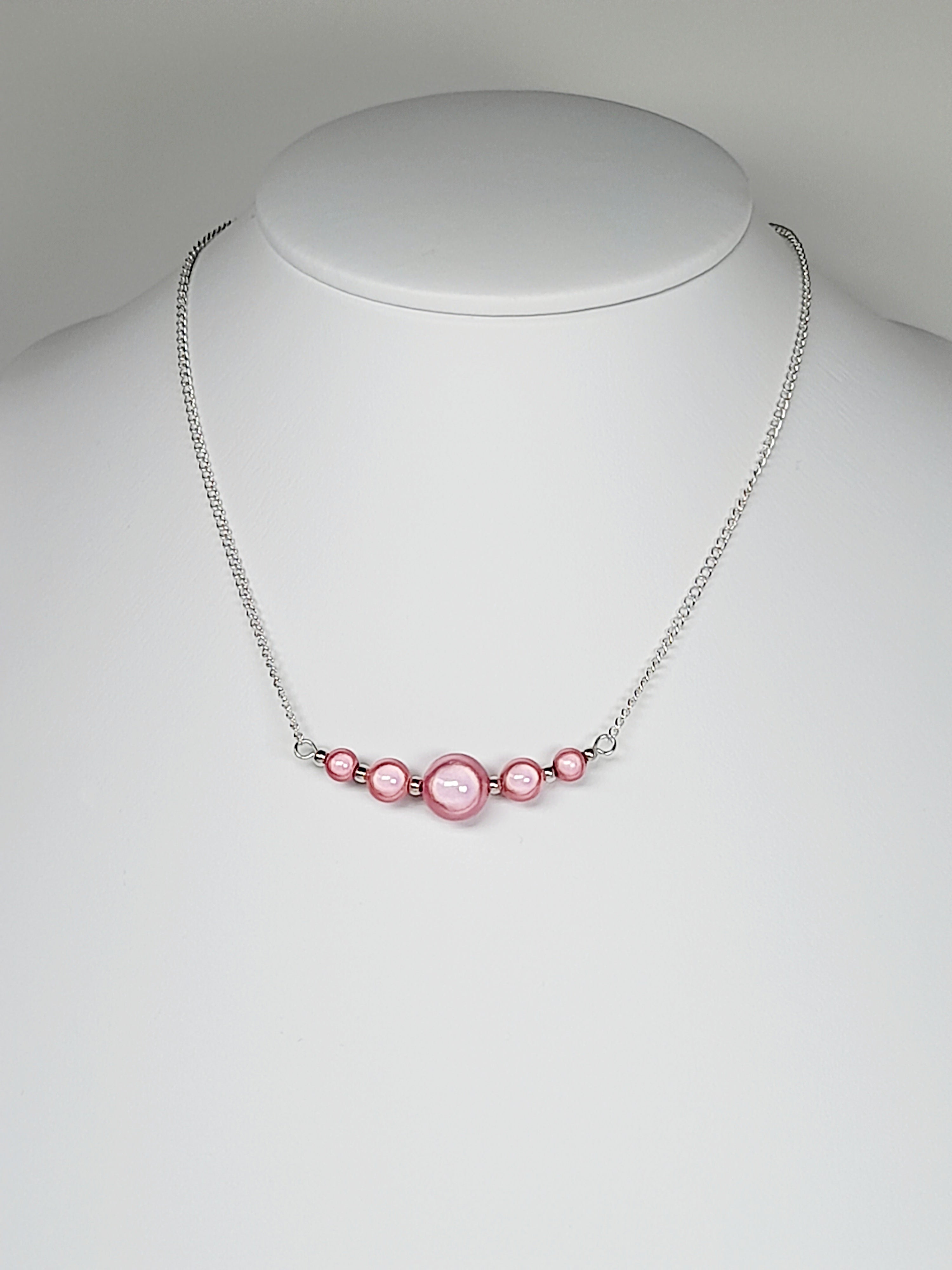 Pale Pink Miracle Bead Necklace, Handmade, Lightweight 18‑Inch Necklace