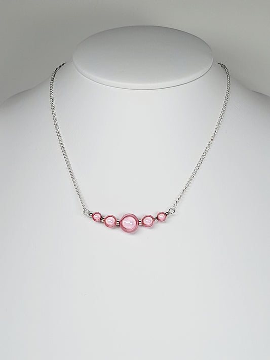 Pale Pink Miracle Bead Necklace, Handmade, Lightweight 18‑Inch Necklace