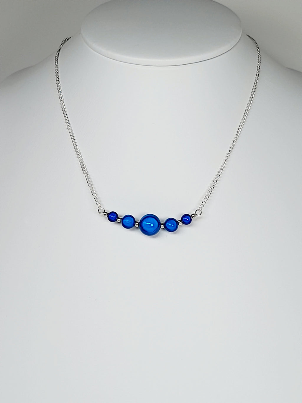 Bright Blue Miracle Bead Necklace, Handmade, Lightweight 18‑Inch Necklace