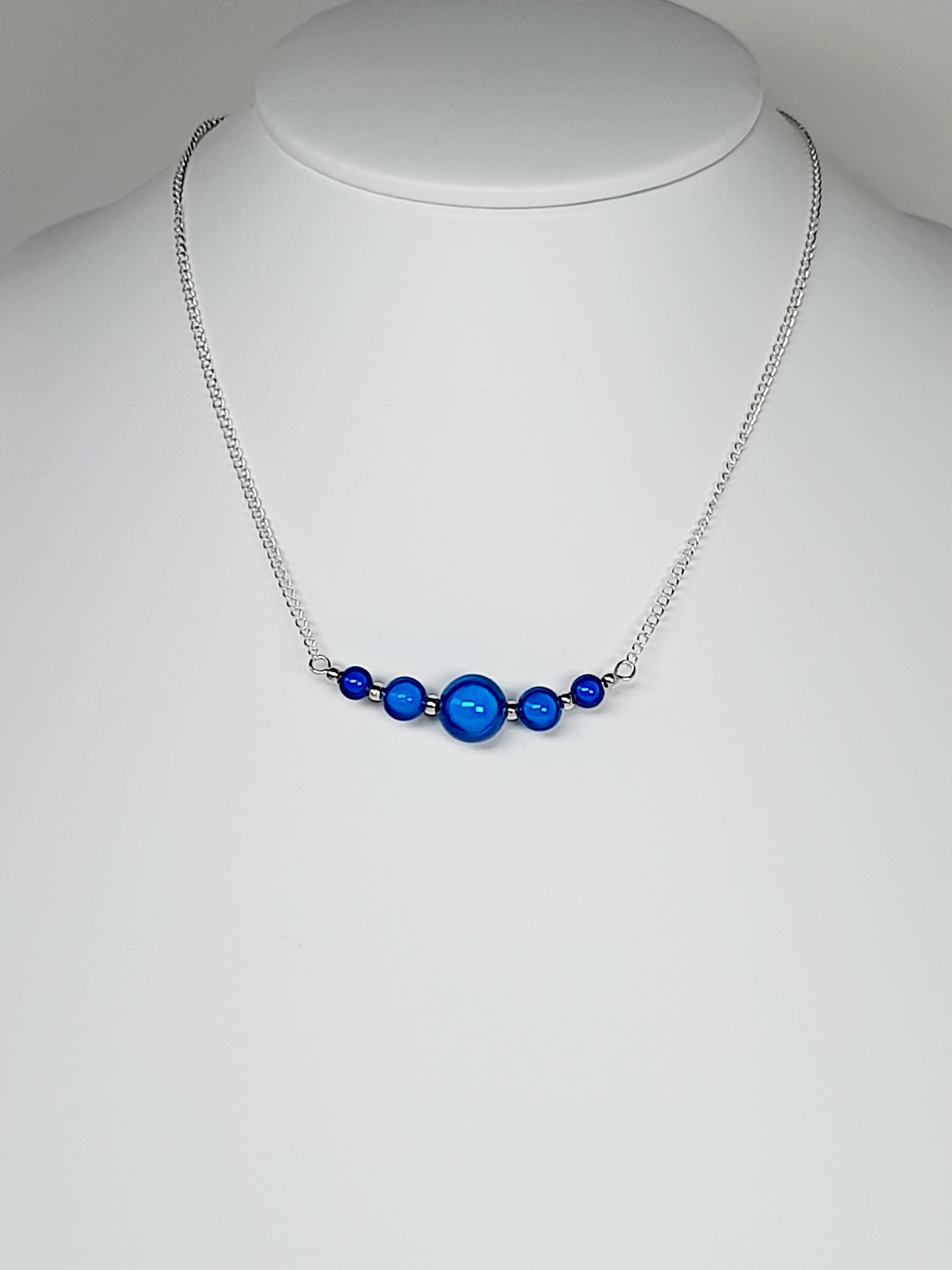 Bright Blue Miracle Bead Necklace, Handmade, Lightweight 18‑Inch Necklace