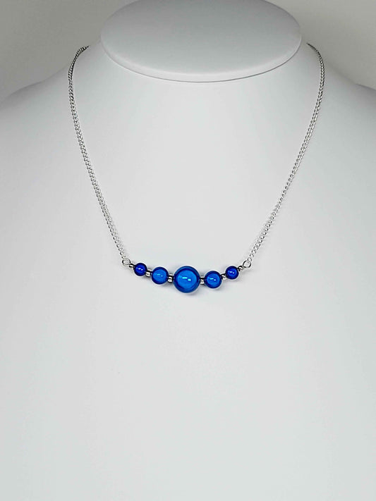 Bright Blue Miracle Bead Necklace, Handmade, Lightweight 18‑Inch Necklace
