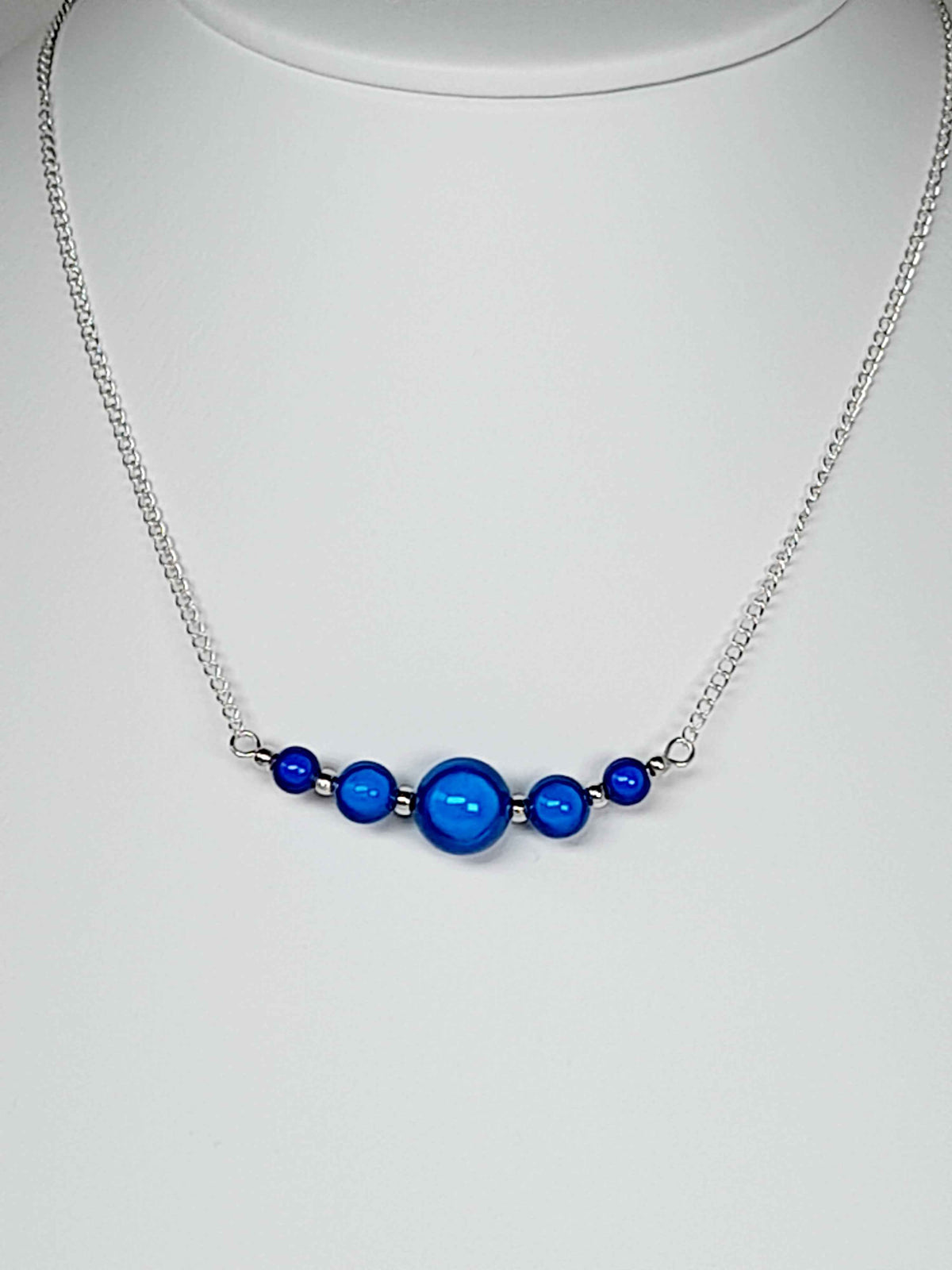 Bright Blue Miracle Bead Necklace, Handmade, Lightweight 18‑Inch Necklace
