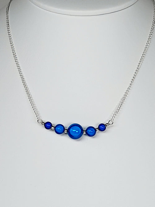 Bright Blue Miracle Bead Necklace, Handmade, Lightweight 18‑Inch Necklace