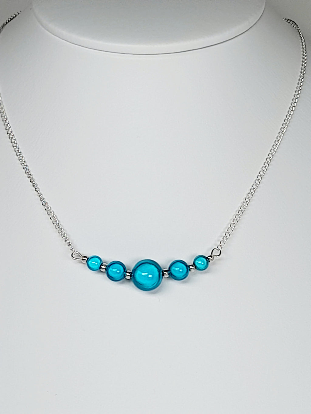Turquoise Blue Miracle Bead Necklace, Handmade, Lightweight 18‑Inch Necklace