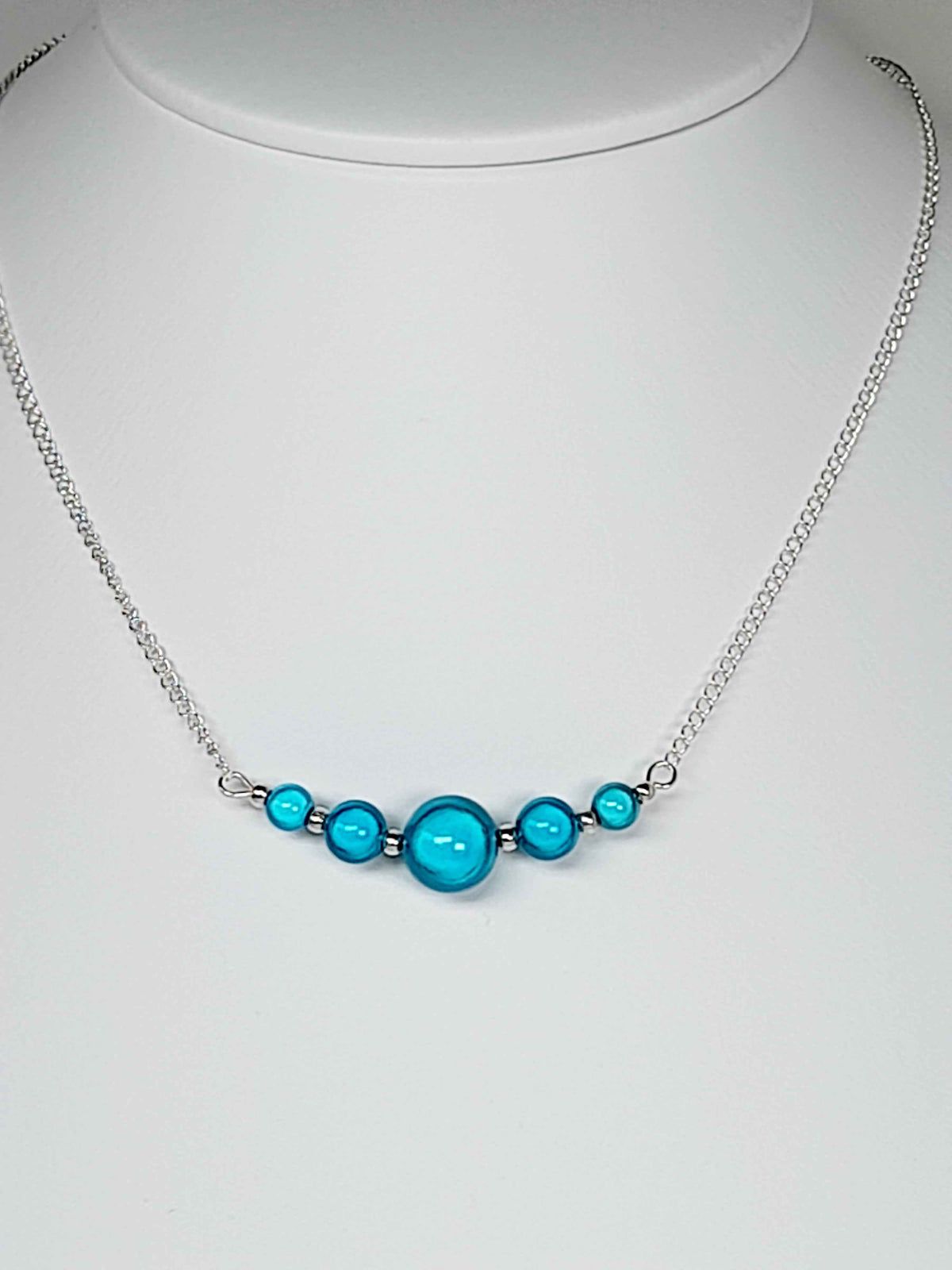 Turquoise Blue Miracle Bead Necklace, Handmade, Lightweight 18‑Inch Necklace