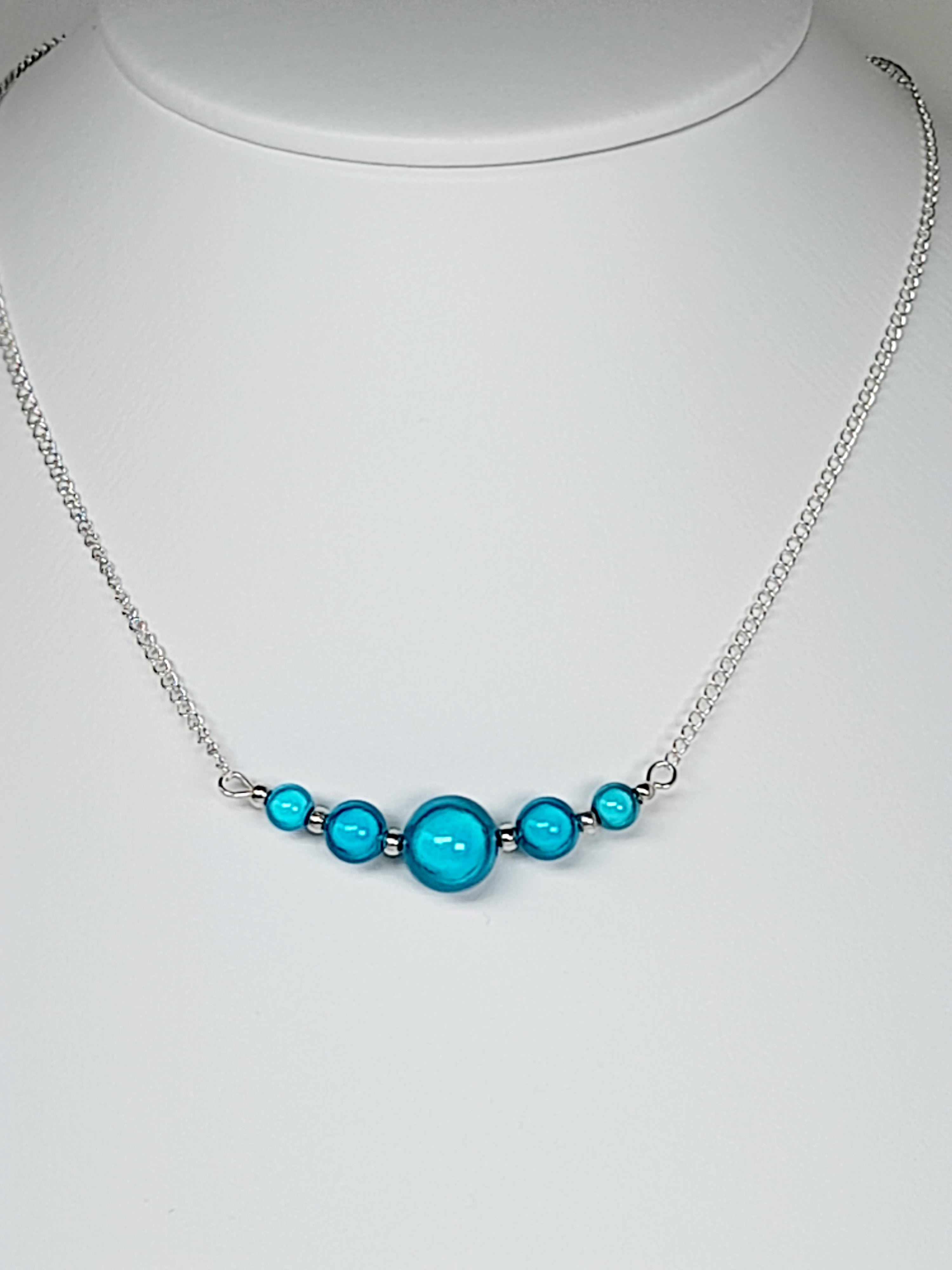 Turquoise Blue Miracle Bead Necklace, Handmade, Lightweight 18‑Inch Necklace