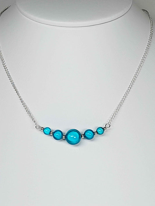 Turquoise Blue Miracle Bead Necklace, Handmade, Lightweight 18‑Inch Necklace