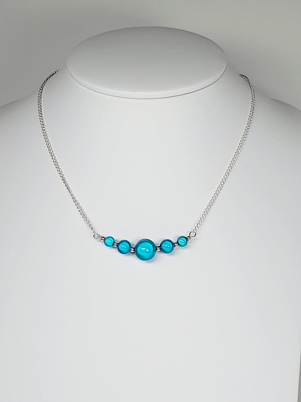 Turquoise Blue Miracle Bead Necklace, Handmade, Lightweight 18‑Inch Necklace