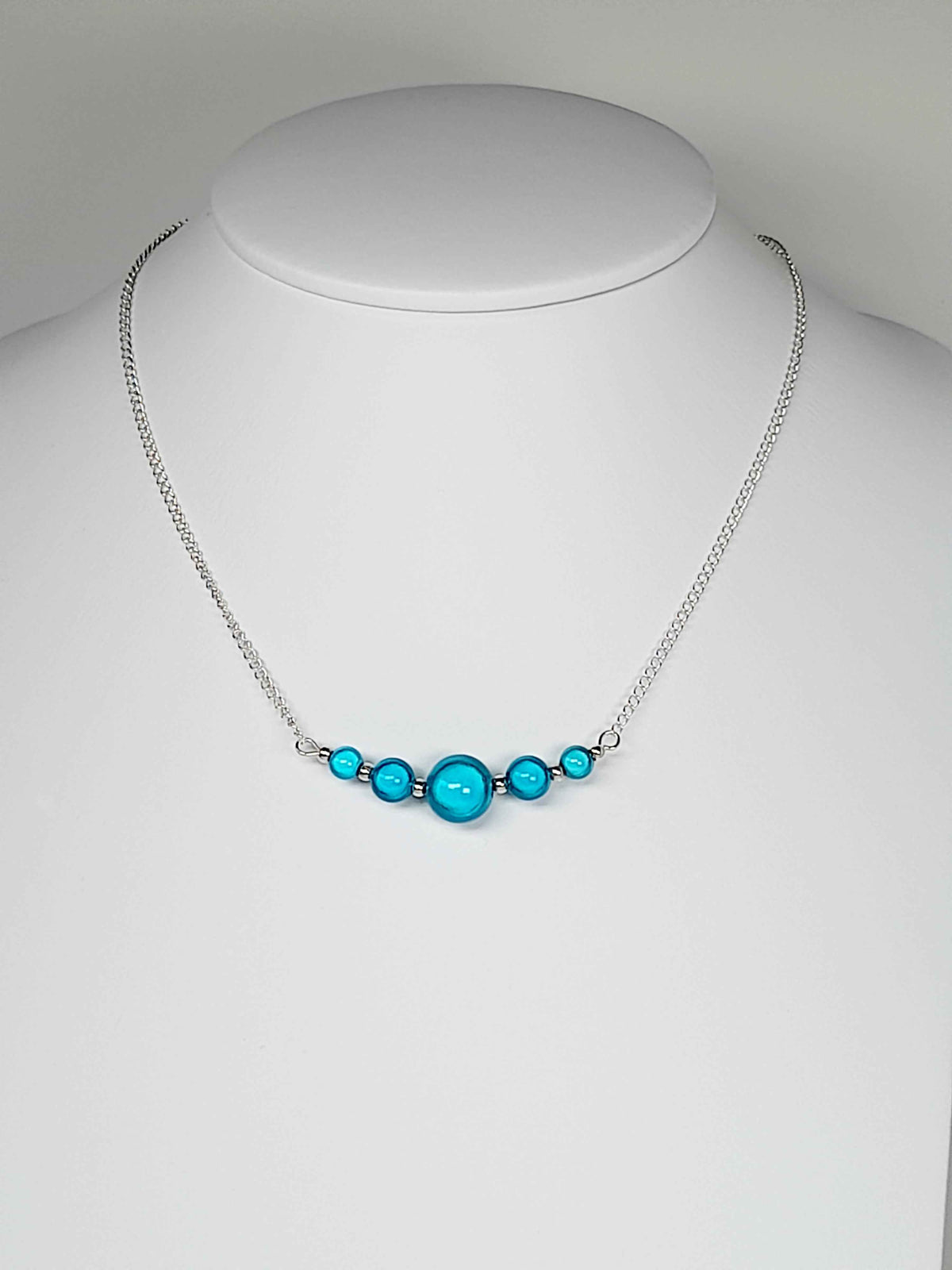 Turquoise Blue Miracle Bead Necklace, Handmade, Lightweight 18‑Inch Necklace