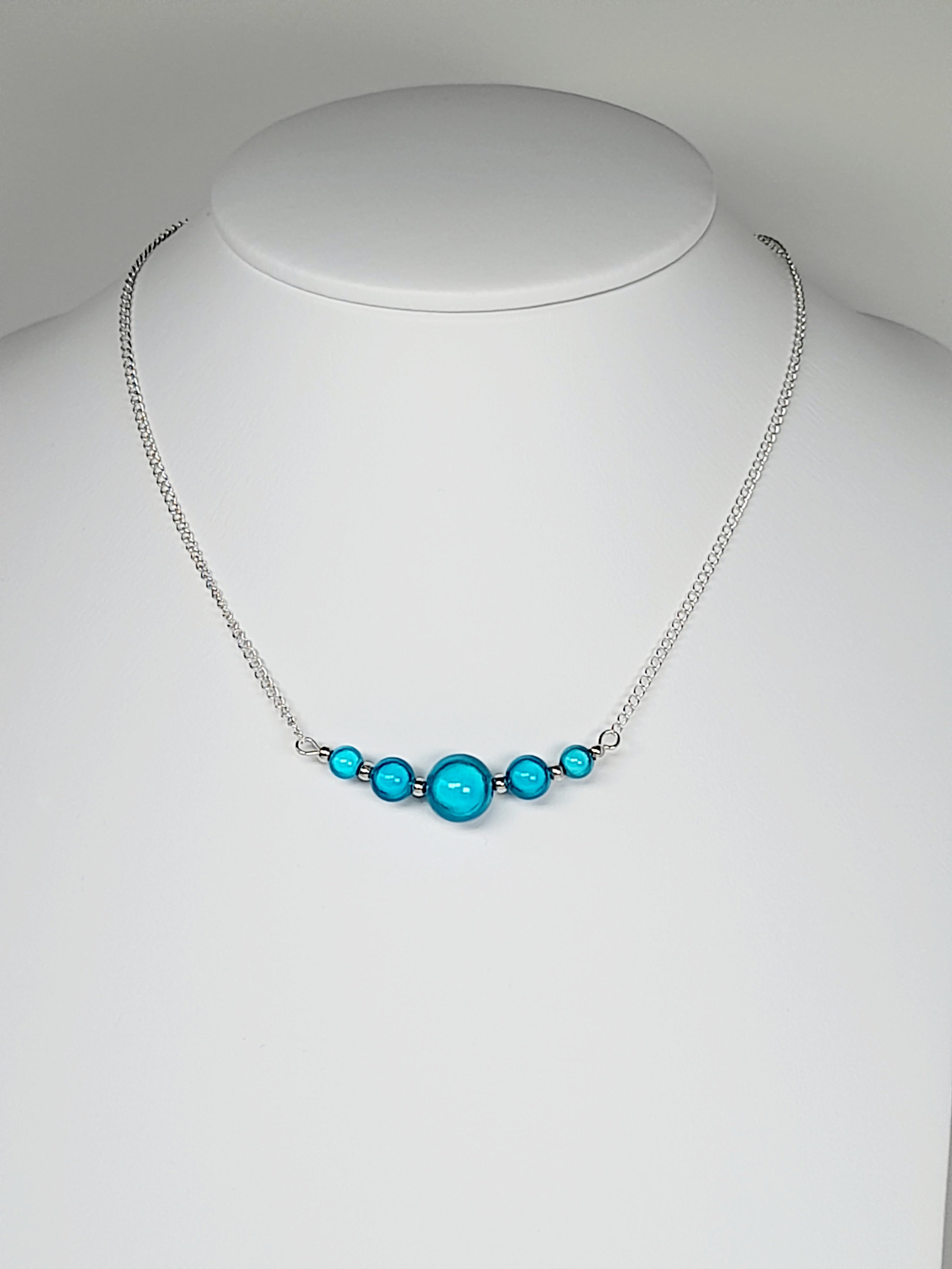 Turquoise Blue Miracle Bead Necklace, Handmade, Lightweight 18‑Inch Necklace