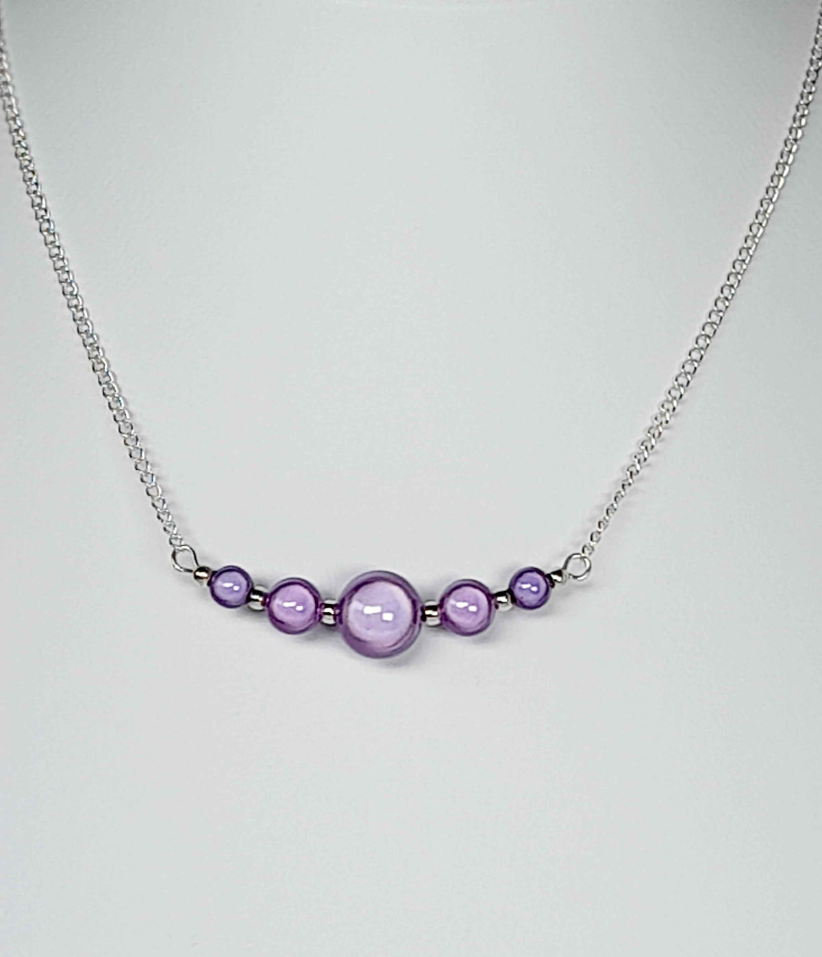 Lilac Miracle Bead Necklace, Handmade, Lightweight 18‑Inch Necklace