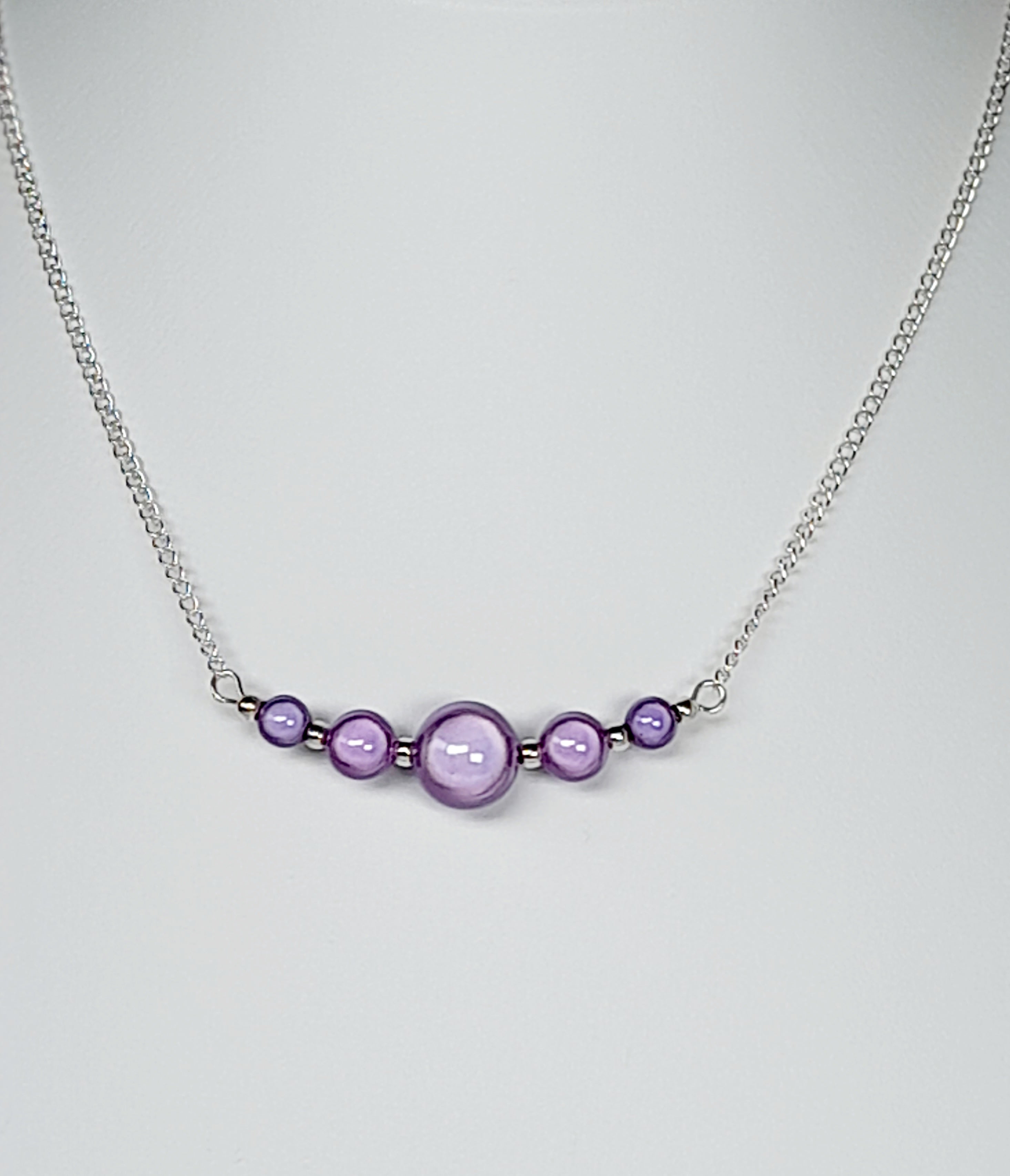 Lilac Miracle Bead Necklace, Handmade, Lightweight 18‑Inch Necklace