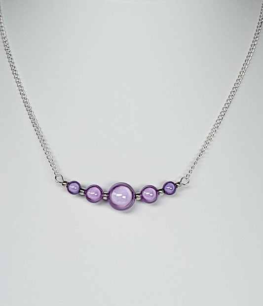 Lilac Miracle Bead Necklace, Handmade, Lightweight 18‑Inch Necklace
