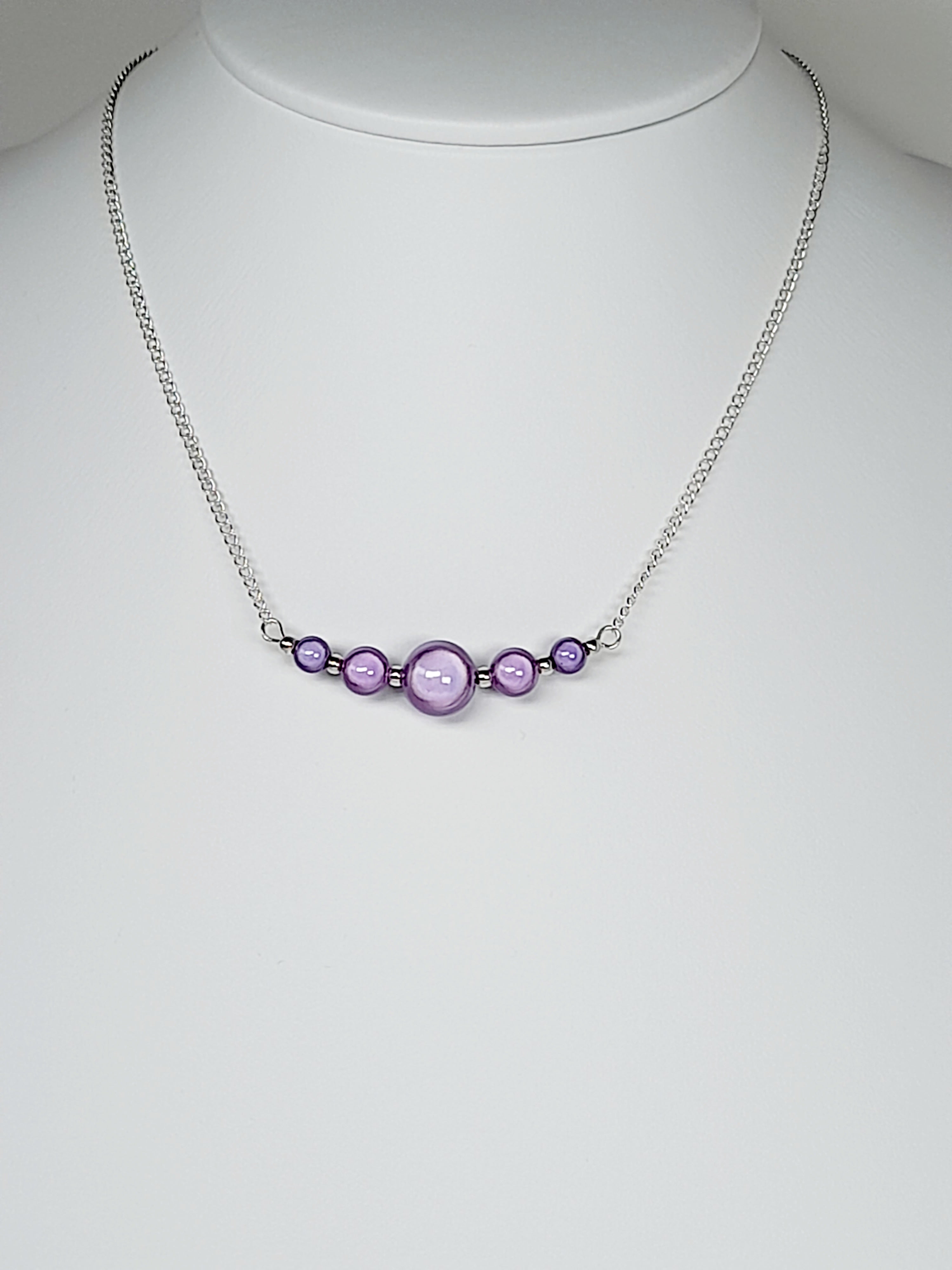 Lilac Miracle Bead Necklace, Handmade, Lightweight 18‑Inch Necklace