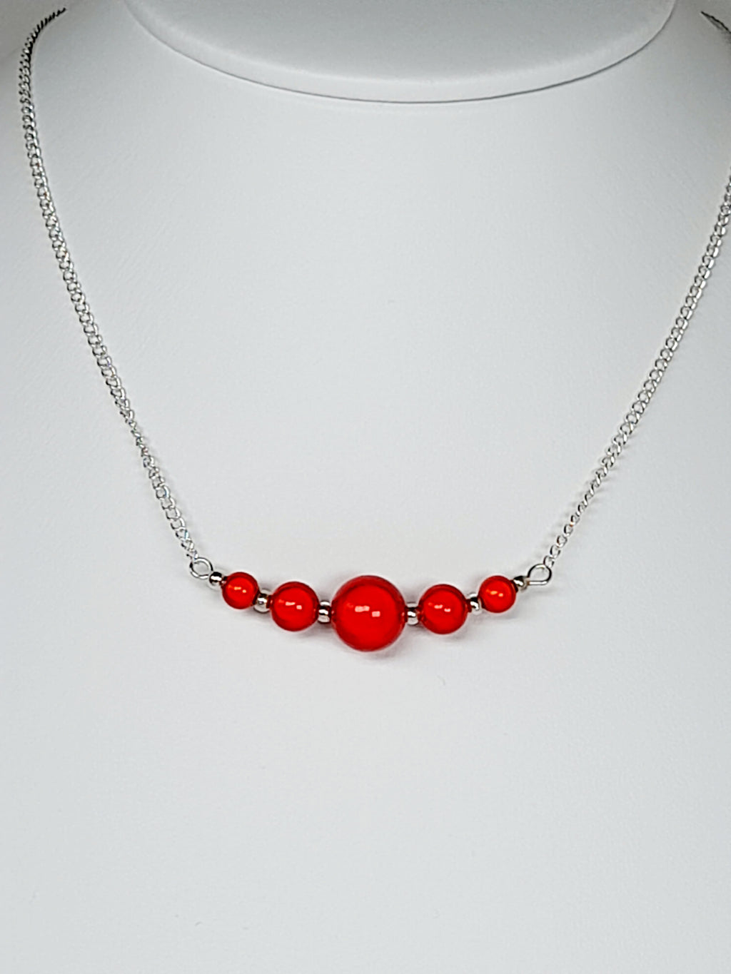 Bright Red Miracle Bead Necklace, Handmade, Lightweight 18‑Inch Necklace