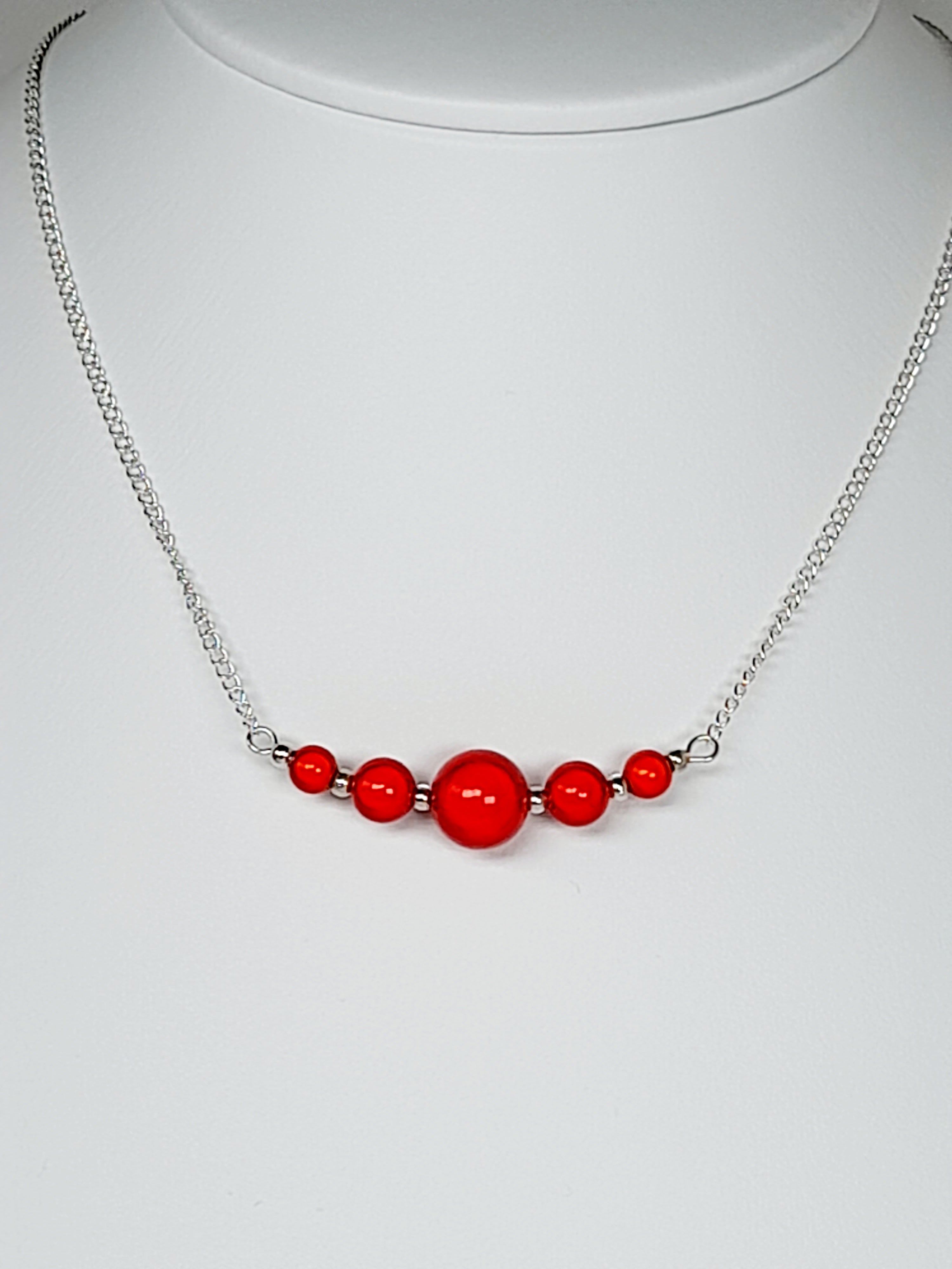 Bright Red Miracle Bead Necklace, Handmade, Lightweight 18‑Inch Necklace