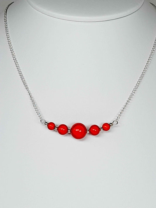 Bright Red Miracle Bead Necklace, Handmade, Lightweight 18‑Inch Necklace