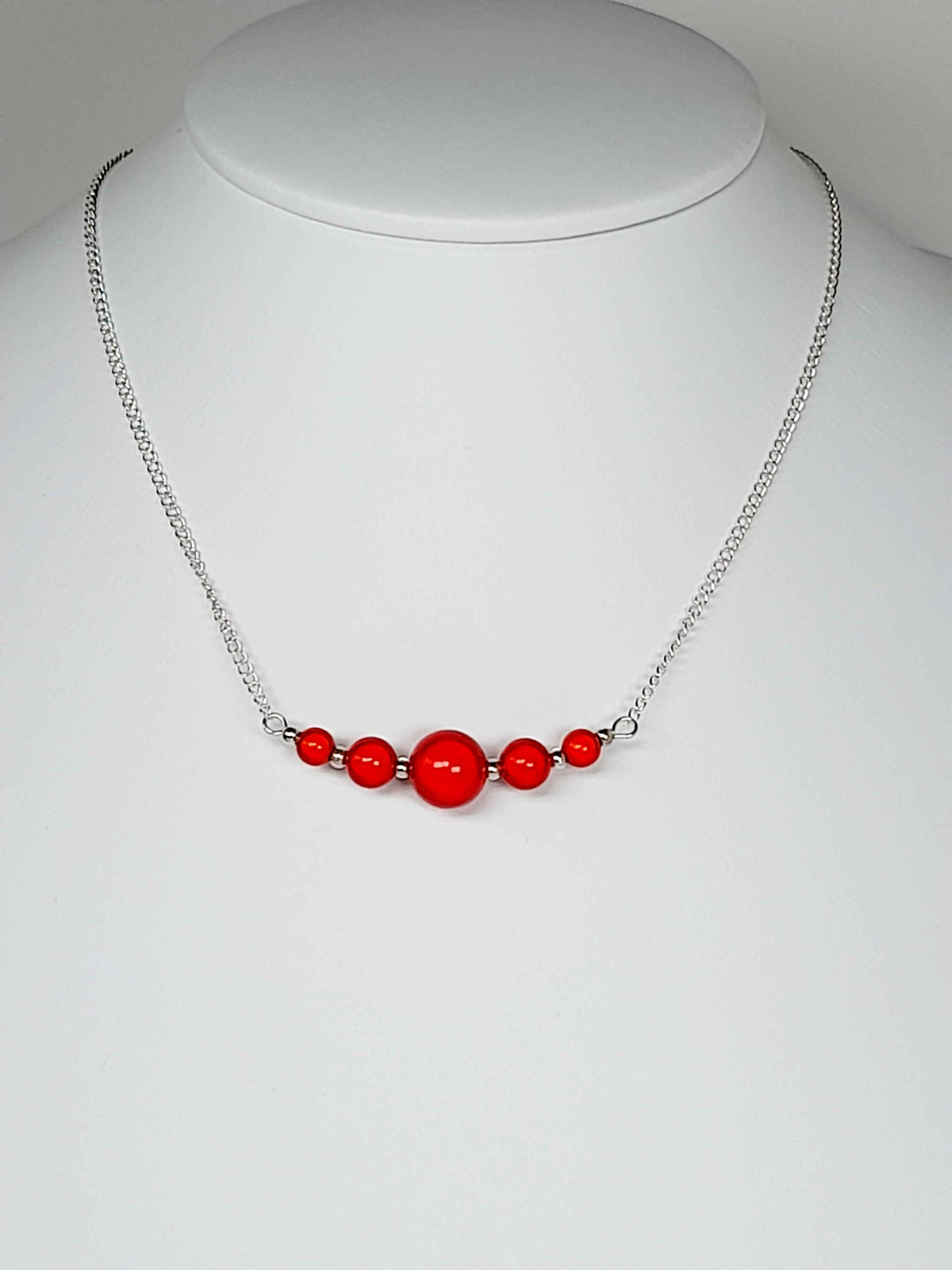 Bright Red Miracle Bead Necklace, Handmade, Lightweight 18‑Inch Necklace