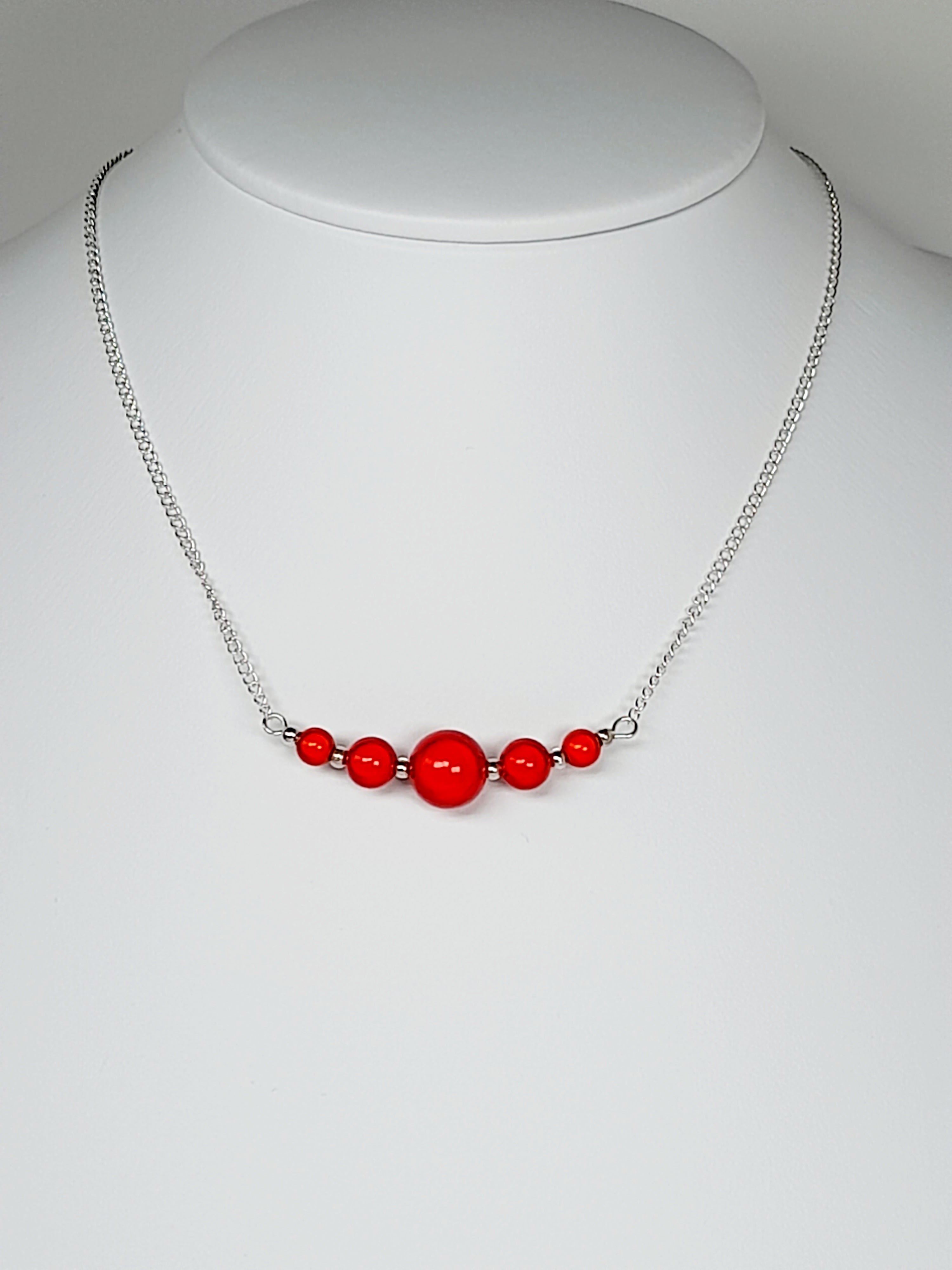Bright Red Miracle Bead Necklace, Handmade, Lightweight 18‑Inch Necklace