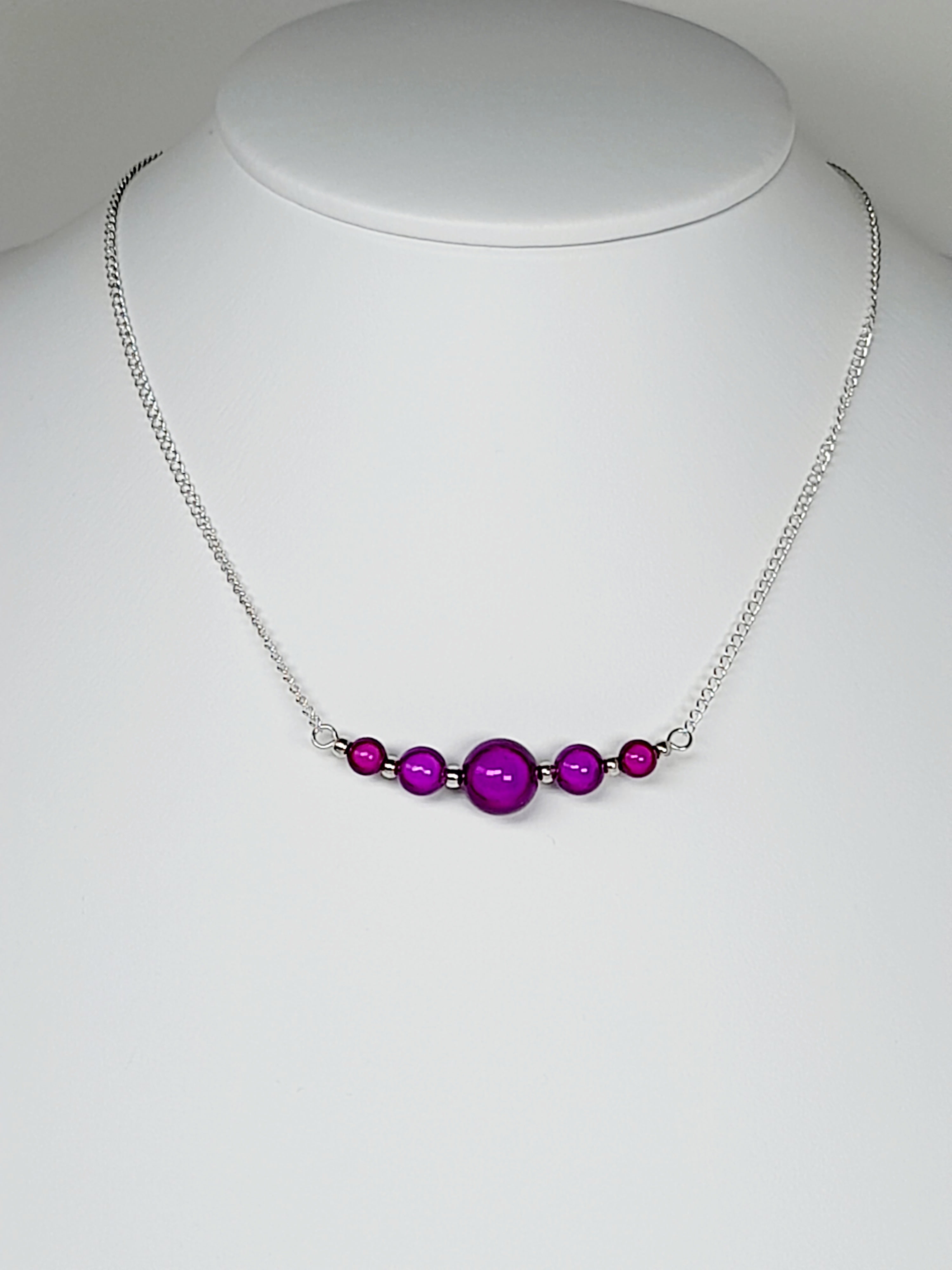 Bright Purple Miracle Bead Necklace, Handmade, Lightweight 18‑Inch Necklace