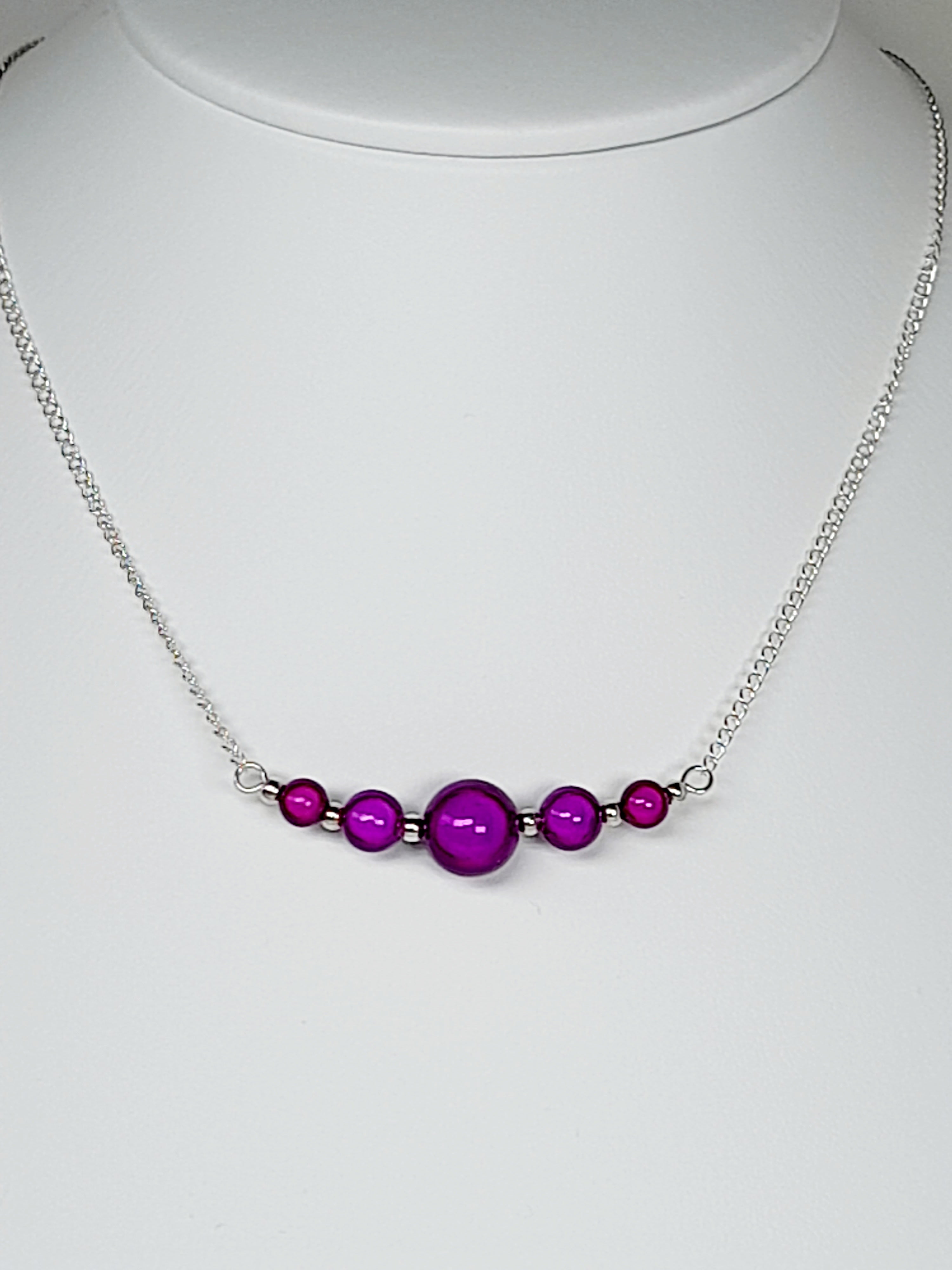 Bright Purple Miracle Bead Necklace, Handmade, Lightweight 18‑Inch Necklace