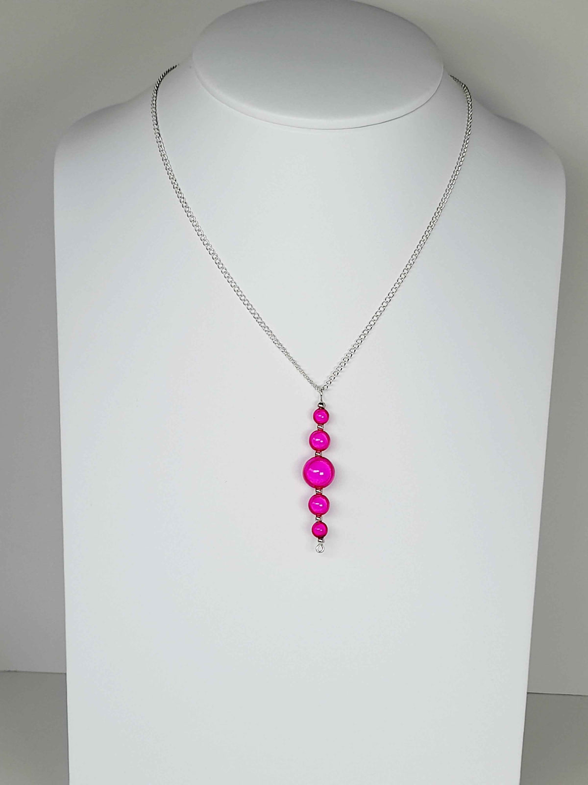 Bright Pink Miracle Bead Pendant Necklace, Handmade, Lightweight 18‑Inch Necklace