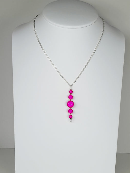 Bright Pink Miracle Bead Pendant Necklace, Handmade, Lightweight 18‑Inch Necklace