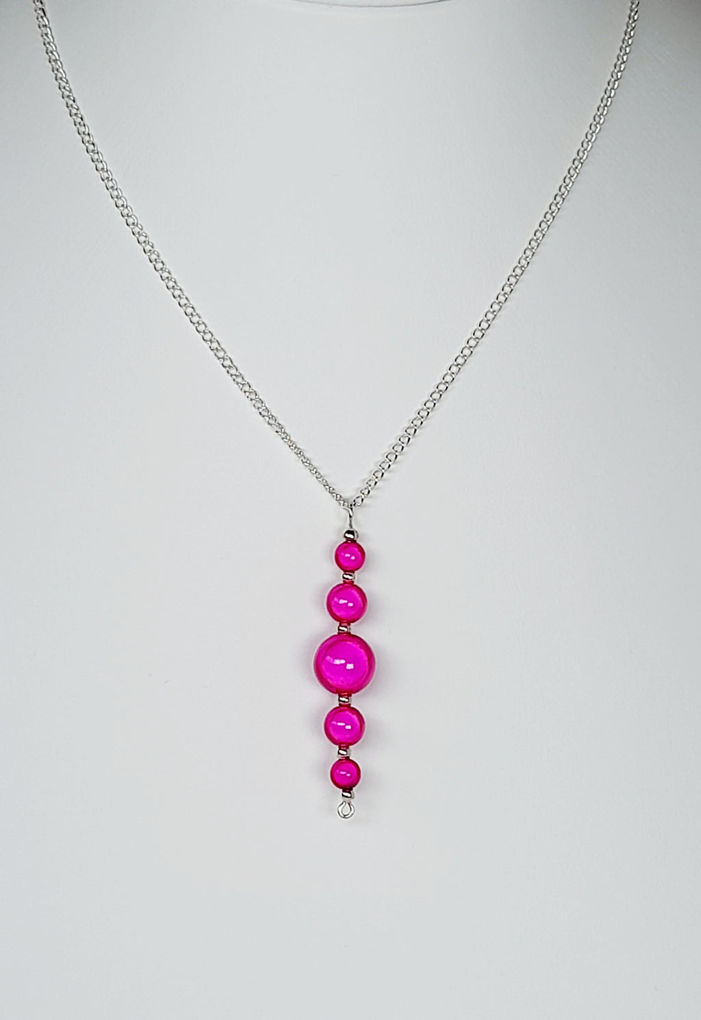 Bright Pink Miracle Bead Pendant Necklace, Handmade, Lightweight 18‑Inch Necklace