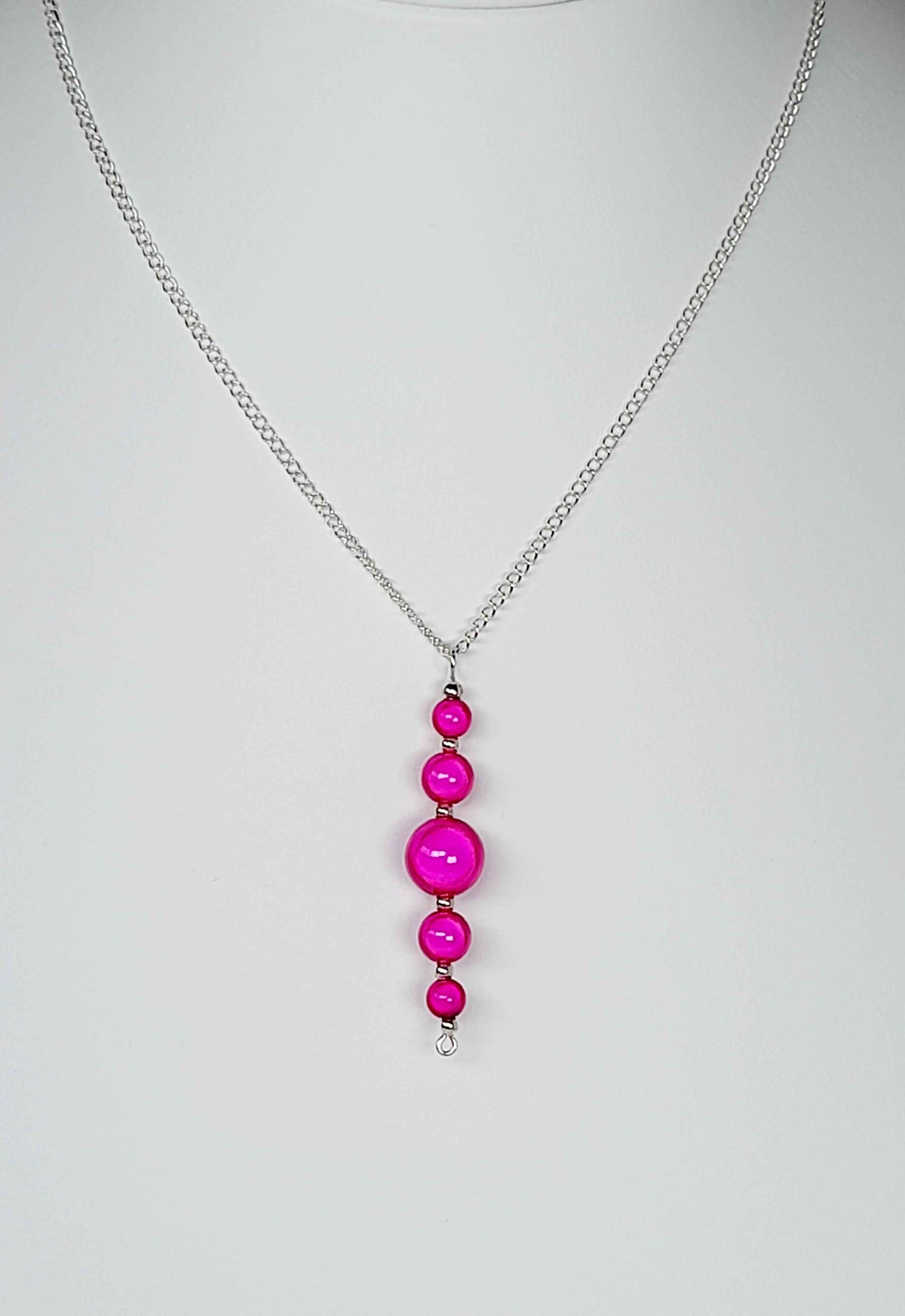 Bright Pink Miracle Bead Pendant Necklace, Handmade, Lightweight 18‑Inch Necklace