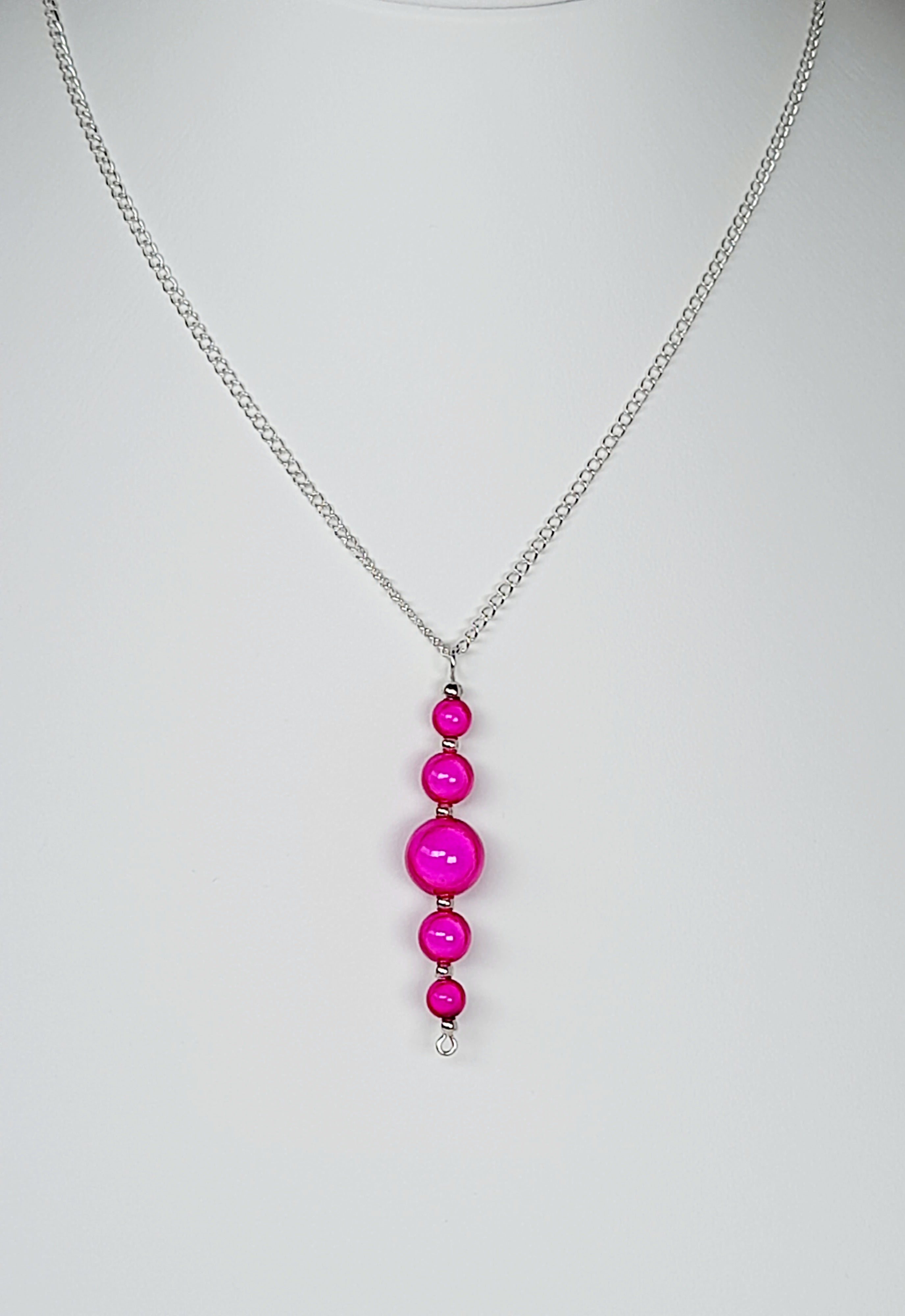 Bright Pink Miracle Bead Pendant Necklace, Handmade, Lightweight 18‑Inch Necklace