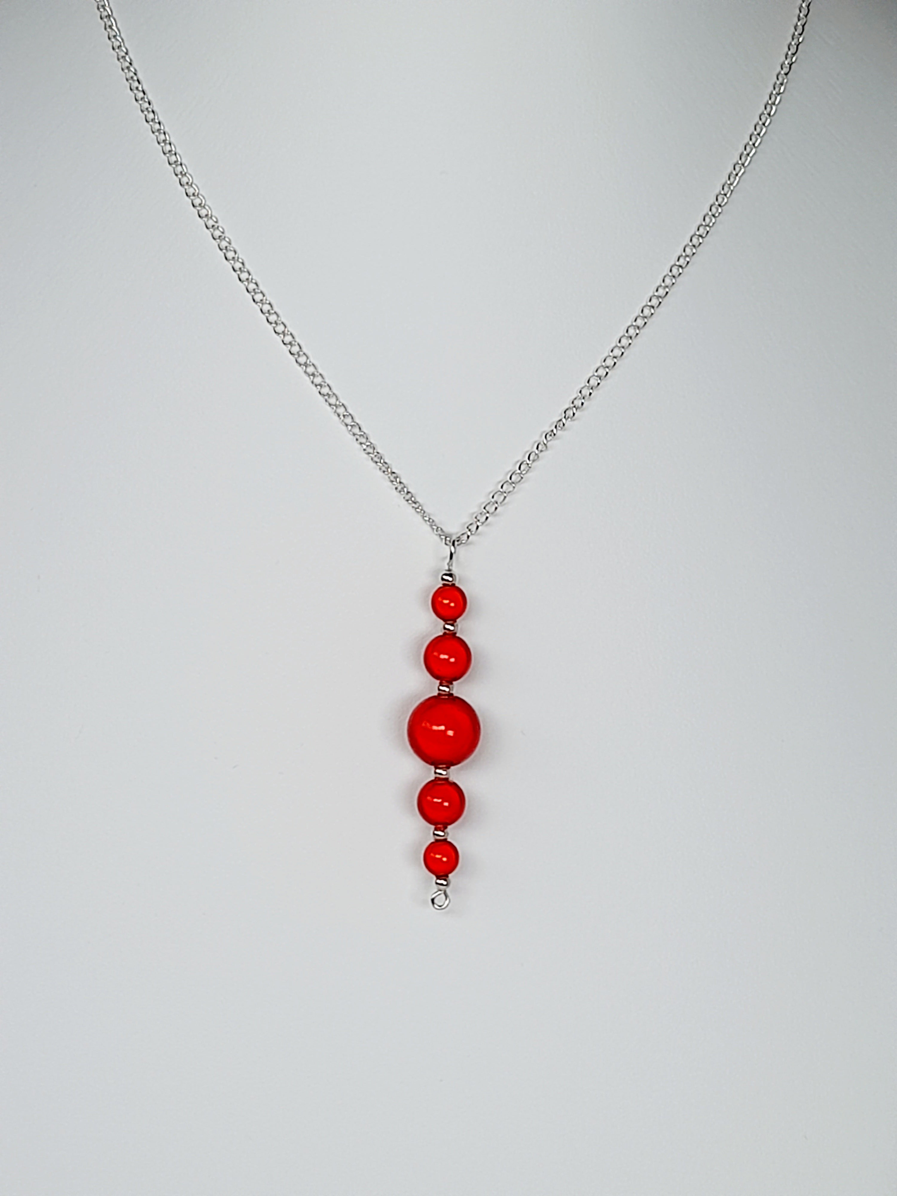 Bright Red Miracle Bead Pendant Necklace, Handmade, Lightweight 18‑Inch Necklace