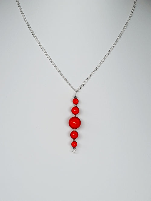 Bright Red Miracle Bead Pendant Necklace, Handmade, Lightweight 18‑Inch Necklace