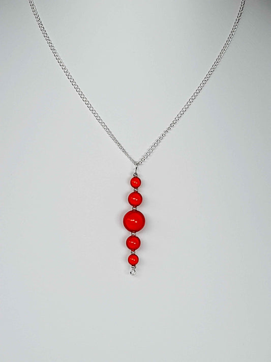 Bright Red Miracle Bead Pendant Necklace, Handmade, Lightweight 18‑Inch Necklace