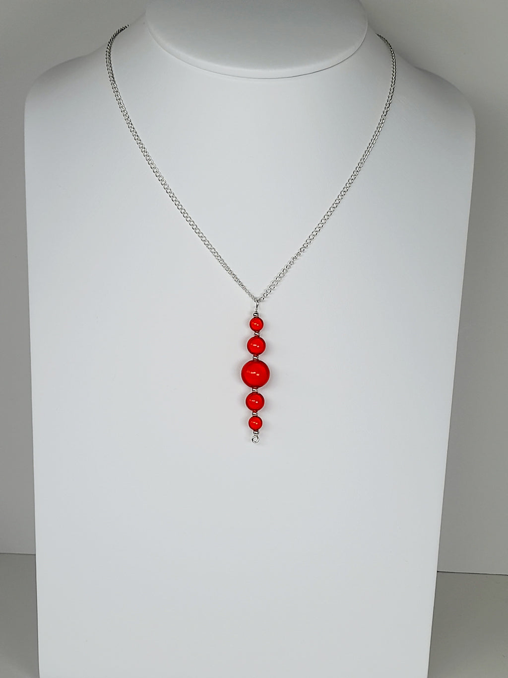 Bright Red Miracle Bead Pendant Necklace, Handmade, Lightweight 18‑Inch Necklace
