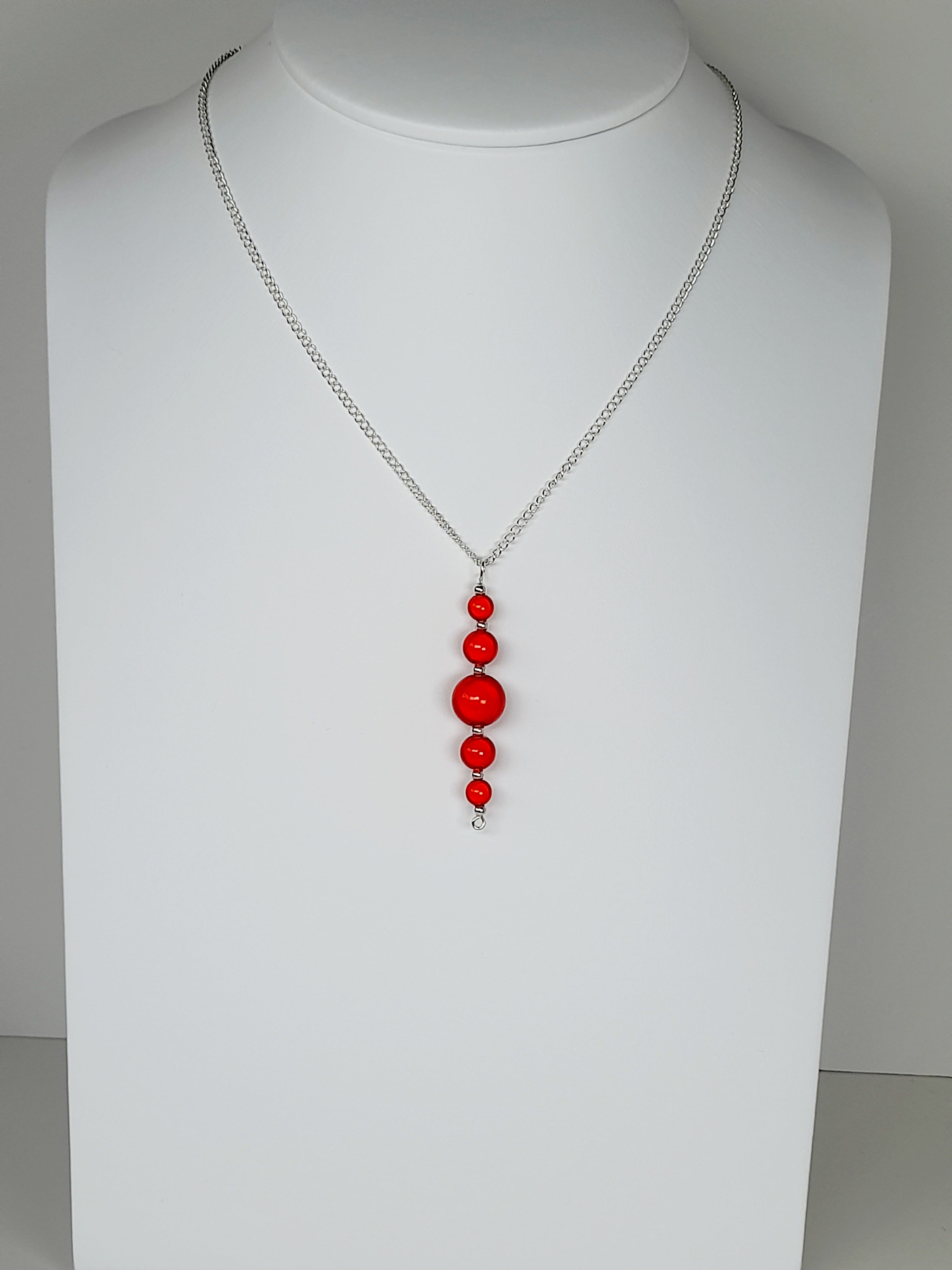 Bright Red Miracle Bead Pendant Necklace, Handmade, Lightweight 18‑Inch Necklace