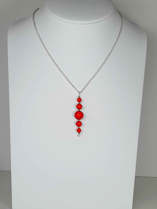 Bright Red Miracle Bead Pendant Necklace, Handmade, Lightweight 18‑Inch Necklace
