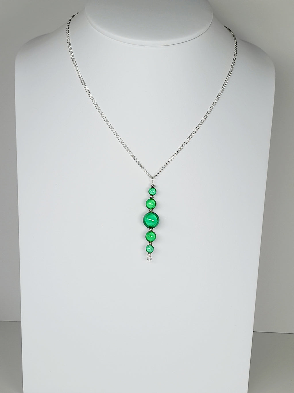 Bright Green Miracle Bead Pendant Necklace, Handmade, Lightweight 18‑Inch Necklace
