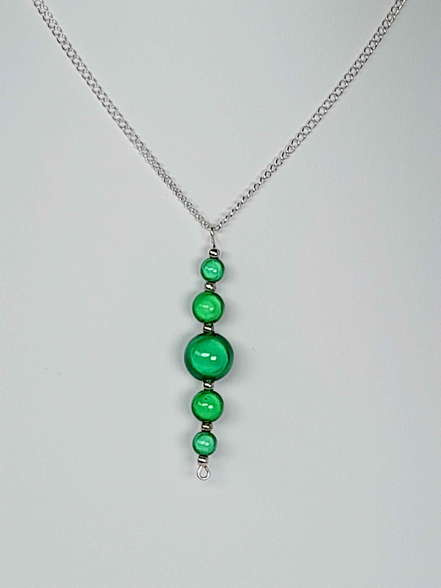 Bright Green Miracle Bead Pendant Necklace, Handmade, Lightweight 18‑Inch Necklace