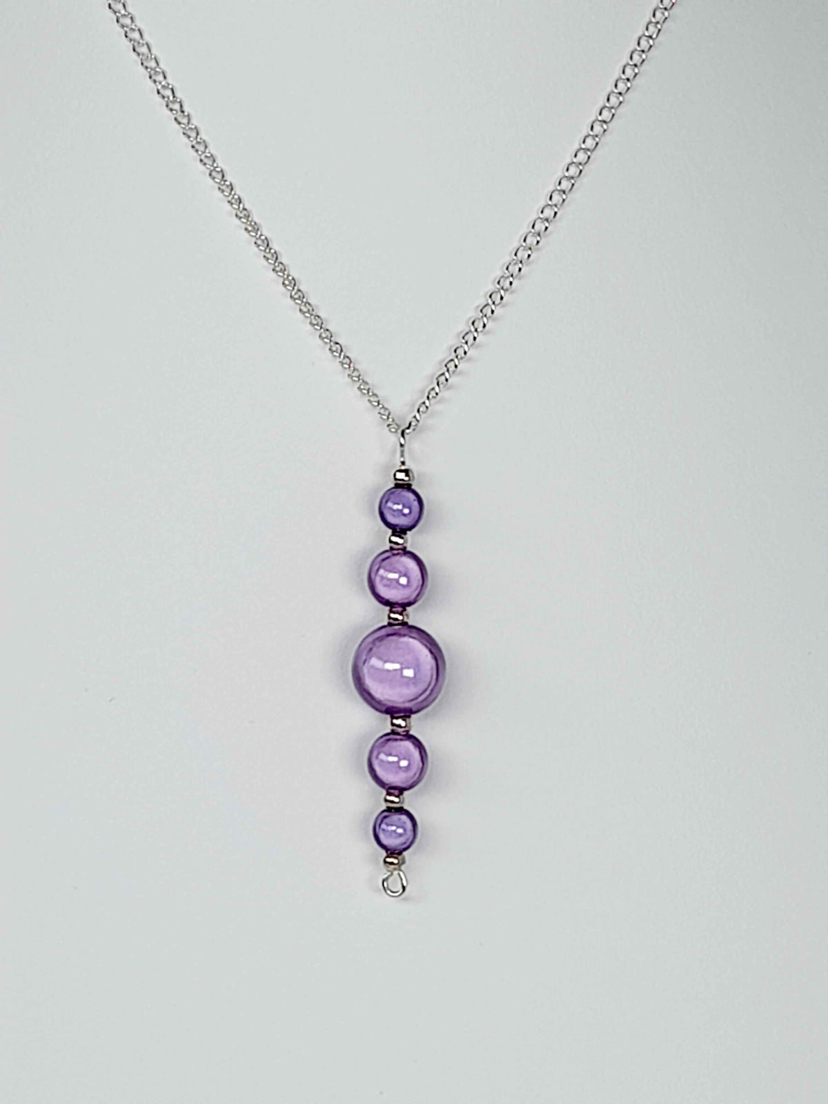 Lilac Miracle Bead Pendant Necklace, Handmade, Lightweight 18‑Inch Necklace