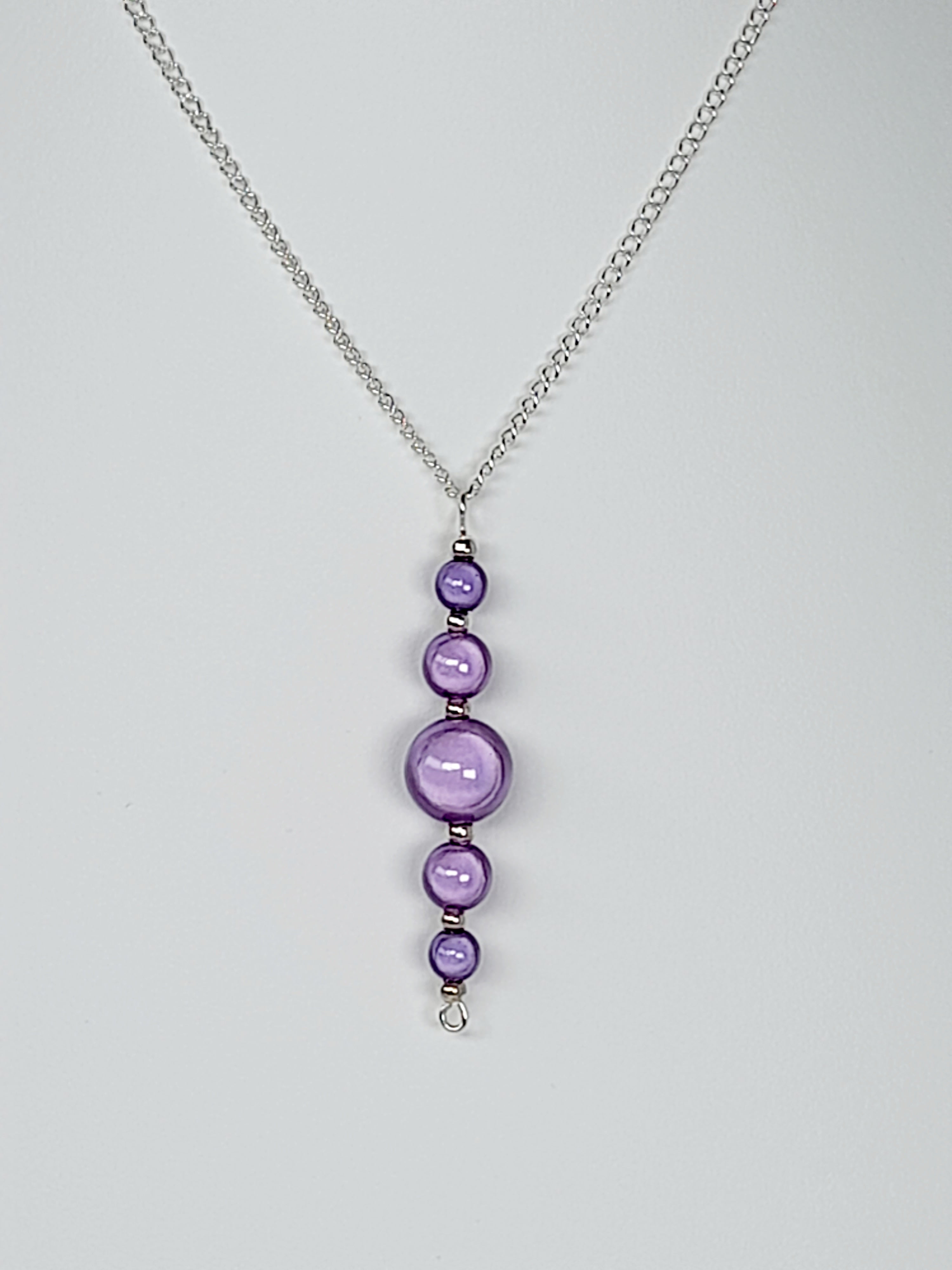 Lilac Miracle Bead Pendant Necklace, Handmade, Lightweight 18‑Inch Necklace