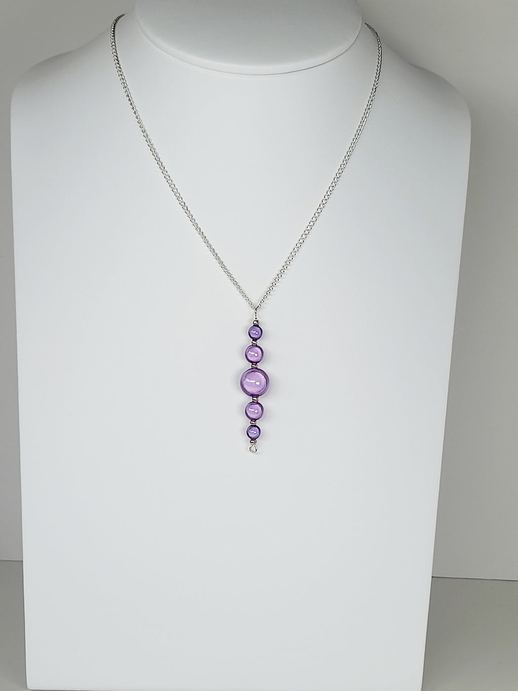 Lilac Miracle Bead Pendant Necklace, Handmade, Lightweight 18‑Inch Necklace