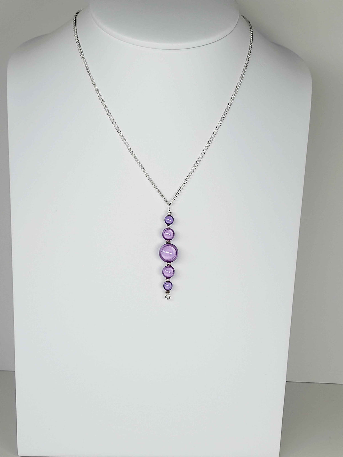 Lilac Miracle Bead Pendant Necklace, Handmade, Lightweight 18‑Inch Necklace