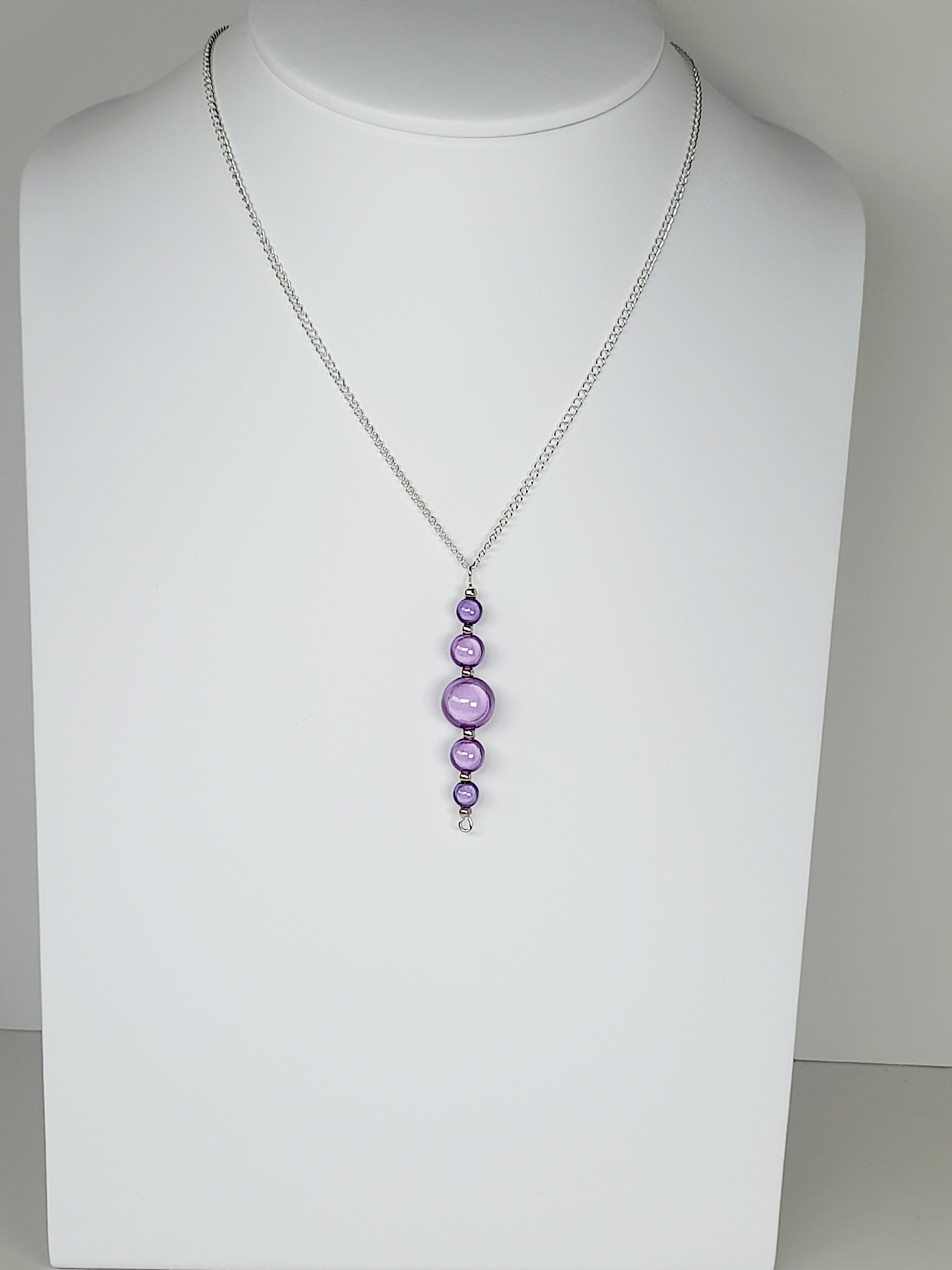 Lilac Miracle Bead Pendant Necklace, Handmade, Lightweight 18‑Inch Necklace