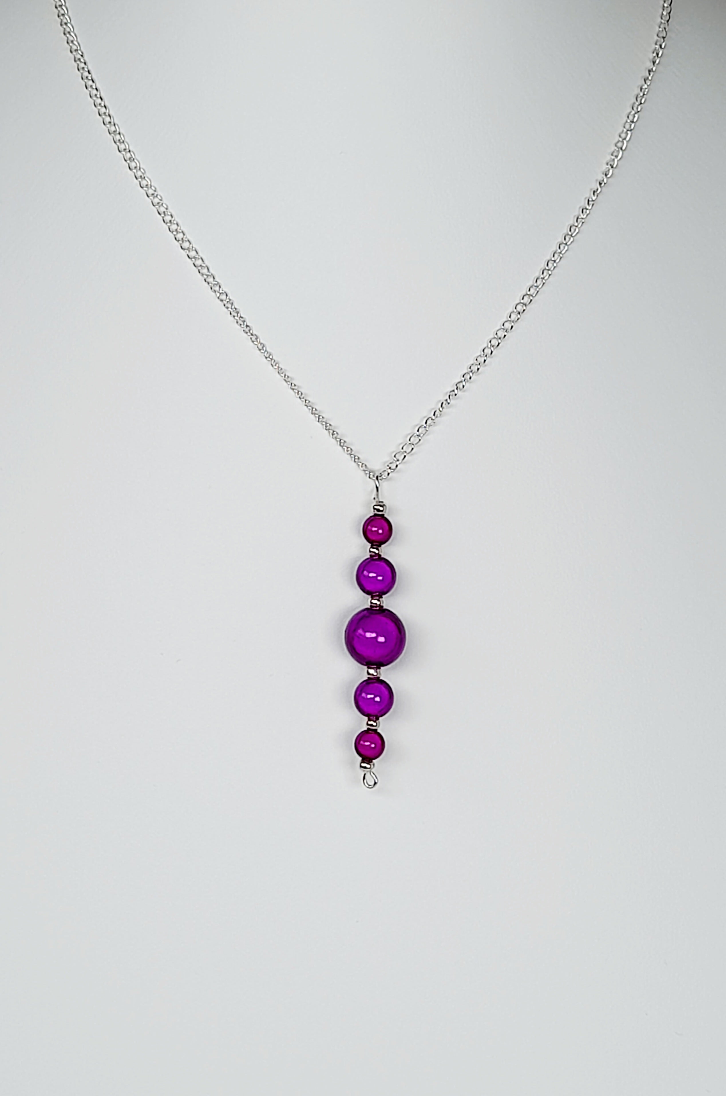 Purple Miracle Bead Pendant Necklace, Handmade, Lightweight 18‑Inch Necklace
