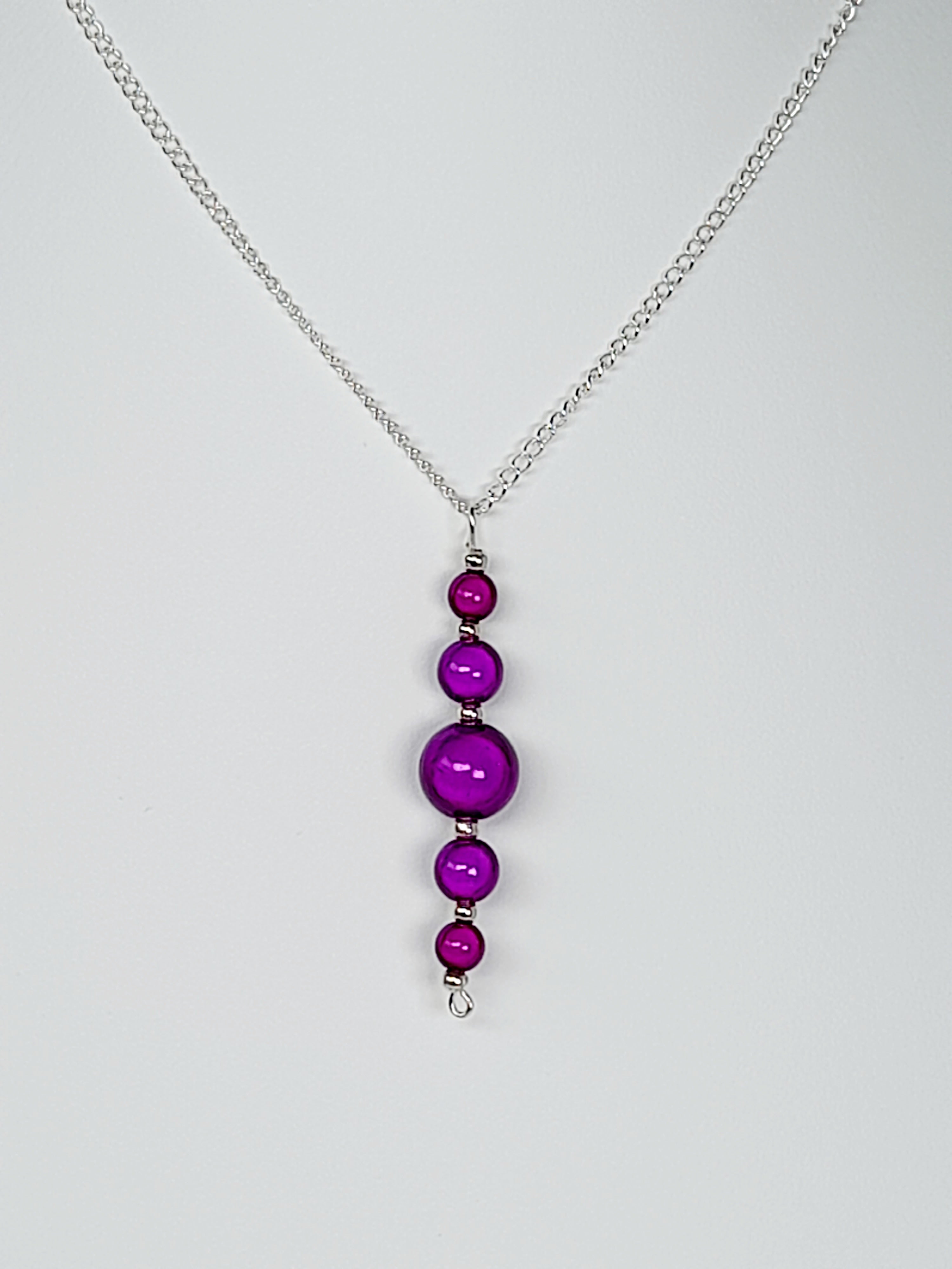Purple Miracle Bead Pendant Necklace, Handmade, Lightweight 18‑Inch Necklace