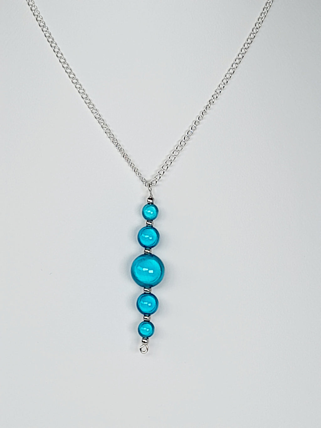 Turquoise Blue Miracle Bead Pendant Necklace, Handmade, Lightweight 18‑Inch Necklace