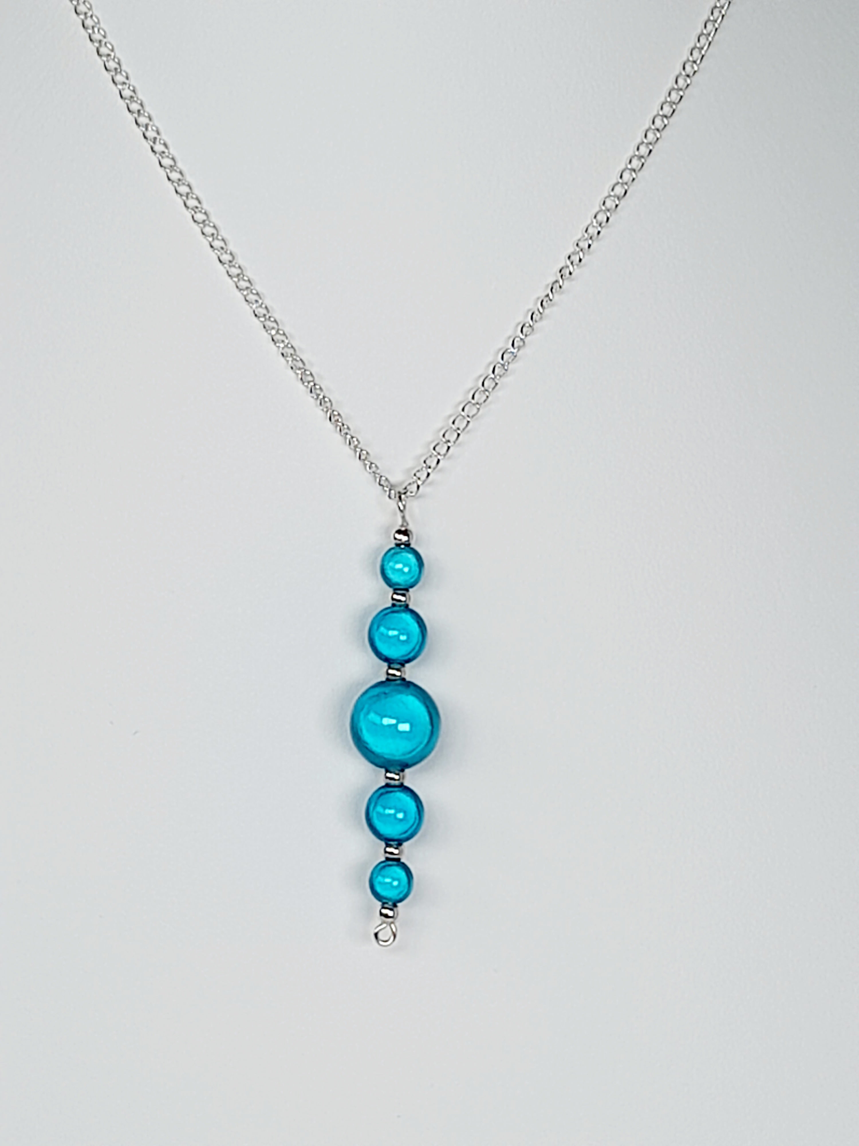 Turquoise Blue Miracle Bead Pendant Necklace, Handmade, Lightweight 18‑Inch Necklace